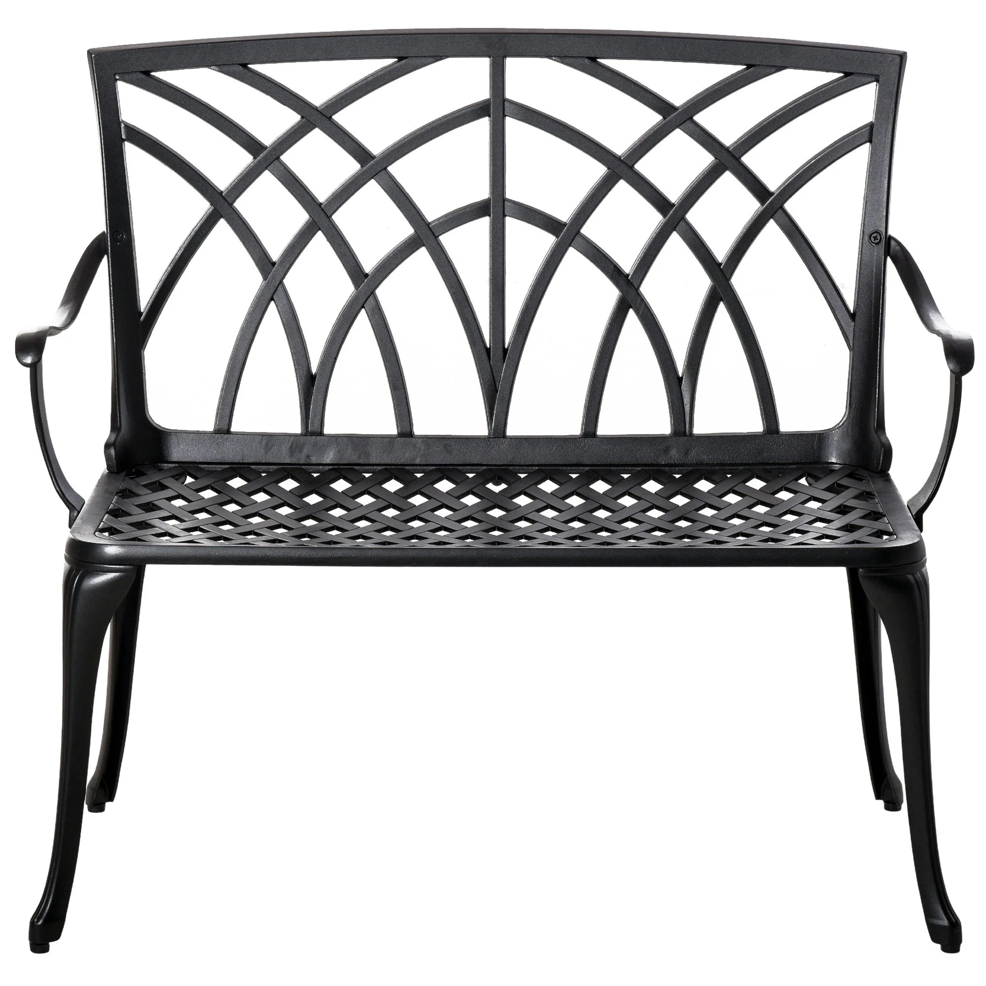 Outsunny 2-Seater Cast Aluminium Garden Bench Loveseat Outdoor Furniture Chair w/ Decorative Backrest & Ergonomic Armrest for Patio Terrace Porch - Image 9