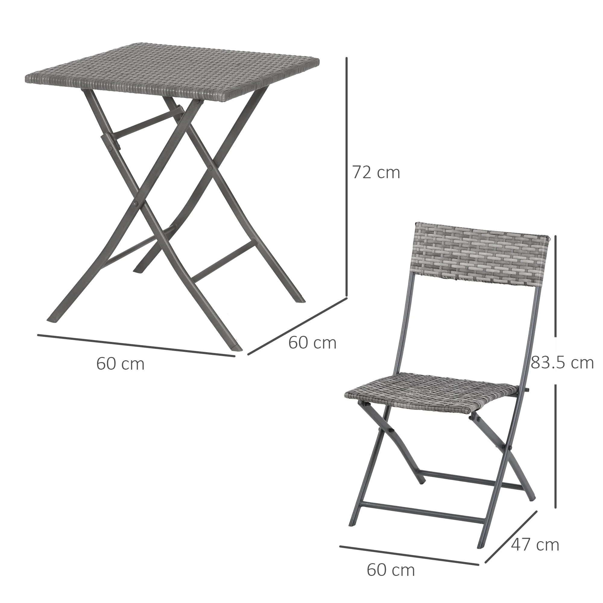 Outsunny 2-Seater Chair Bistro Set Garden Patio Table & Chair Black Rattan Furniture Grey - Image 3
