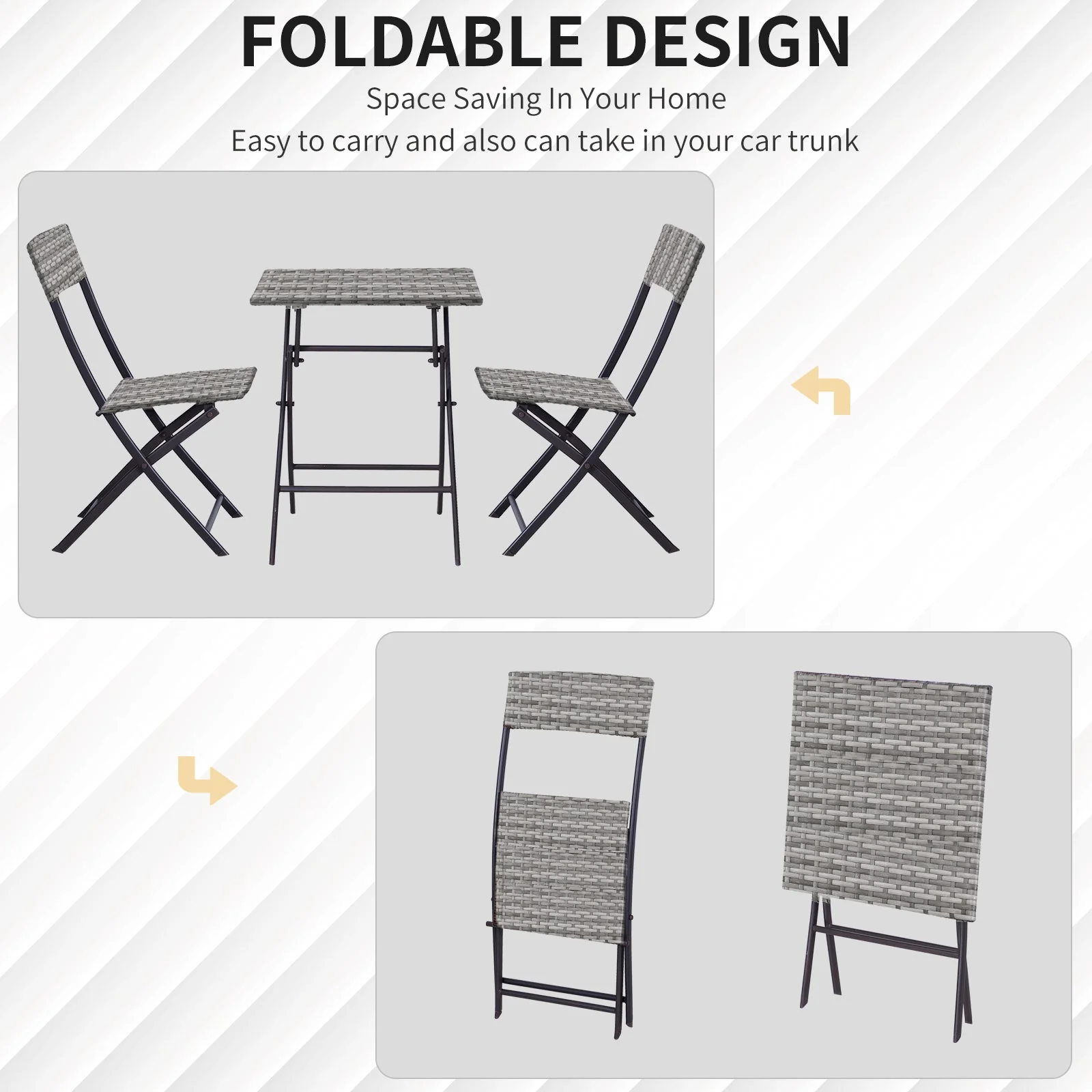 Outsunny 2-Seater Chair Bistro Set Garden Patio Table & Chair Black Rattan Furniture Grey - Image 5