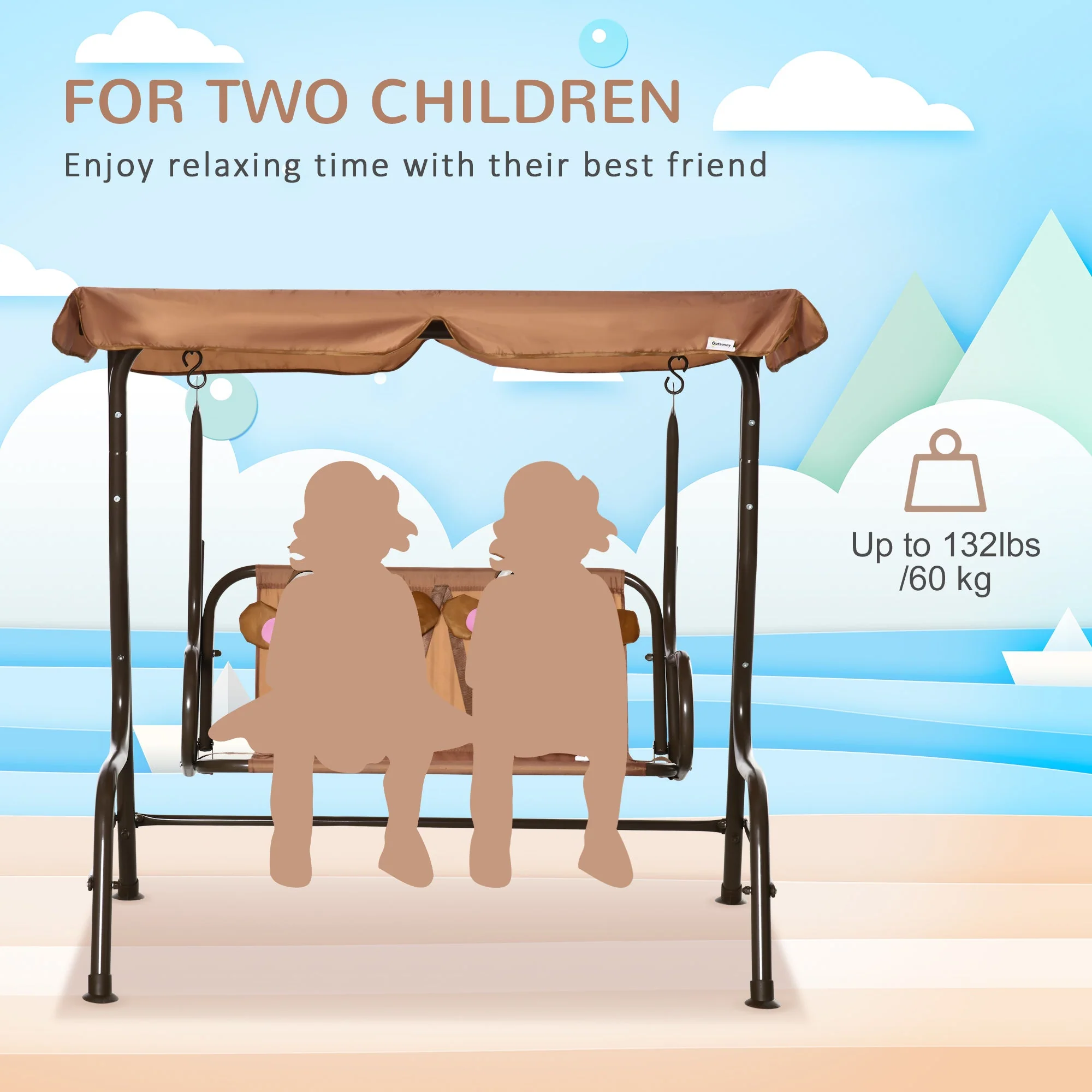 Outsunny 2 Seater Kids Garden Swing Seat - Image 4