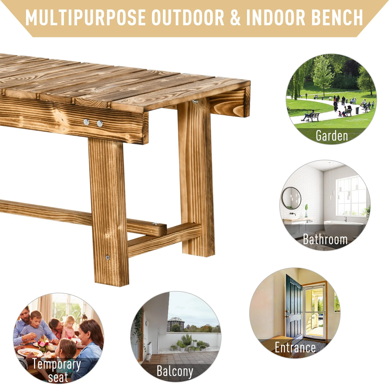 Outsunny 2-seater Outdoor Indoor Garden Wooden Bench Patio Loveseat Fir 110L x 38W x 35H cm Carbonised - Image 5