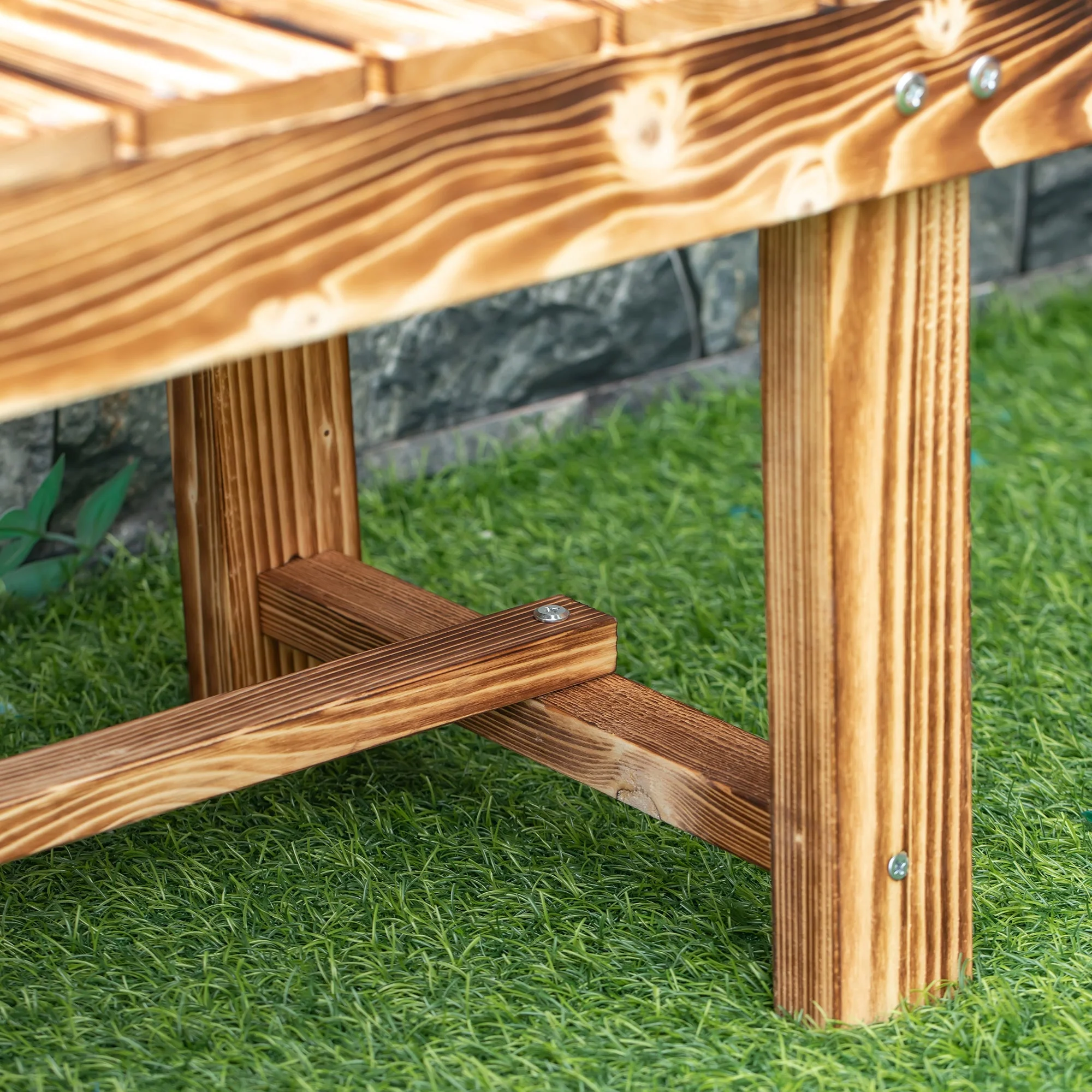 Outsunny 2-seater Outdoor Indoor Garden Wooden Bench Patio Loveseat Fir 110L x 38W x 35H cm Carbonised - Image 8