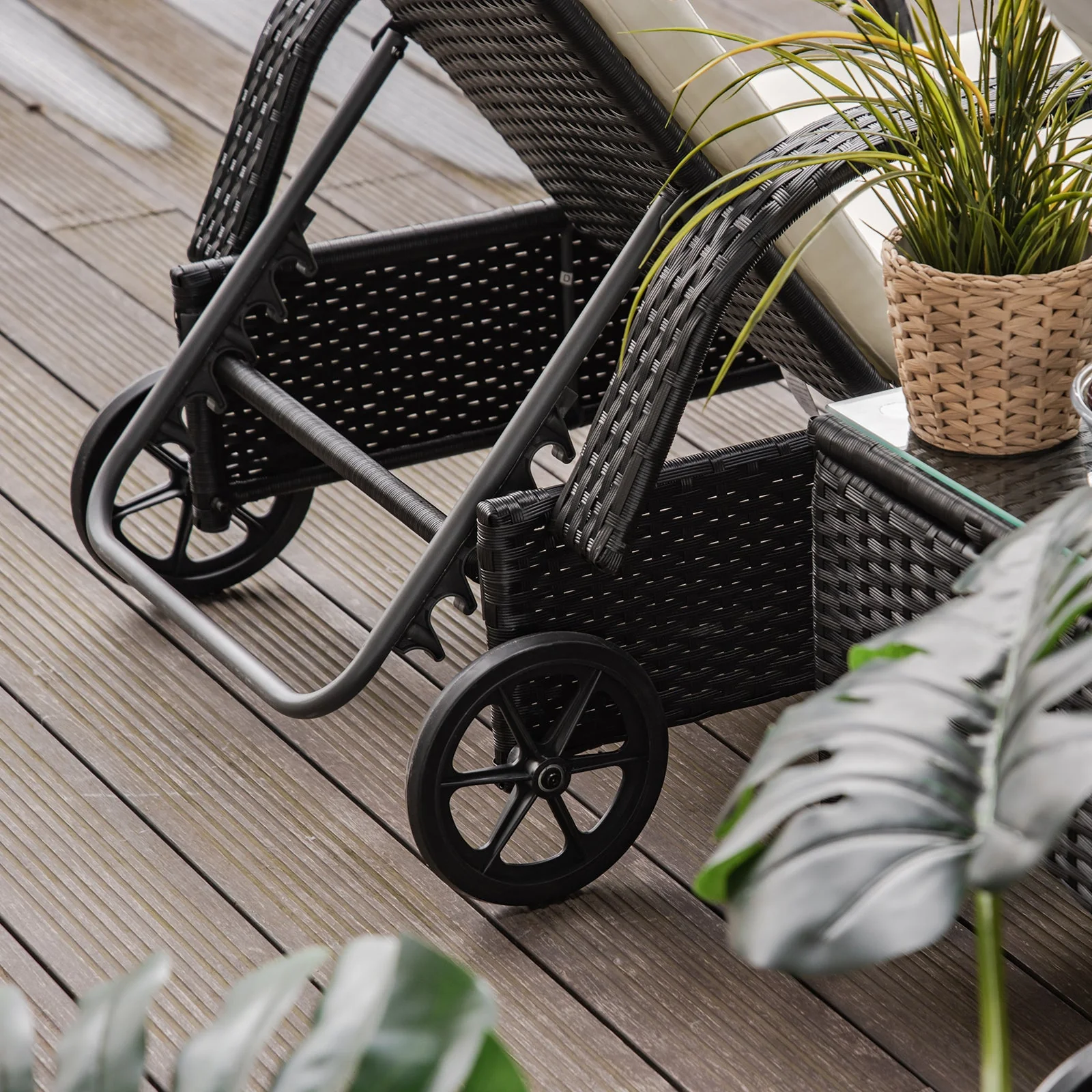 Outsunny 2 Seater Rattan Sun Lounger Set With Side Table Black - Image 9