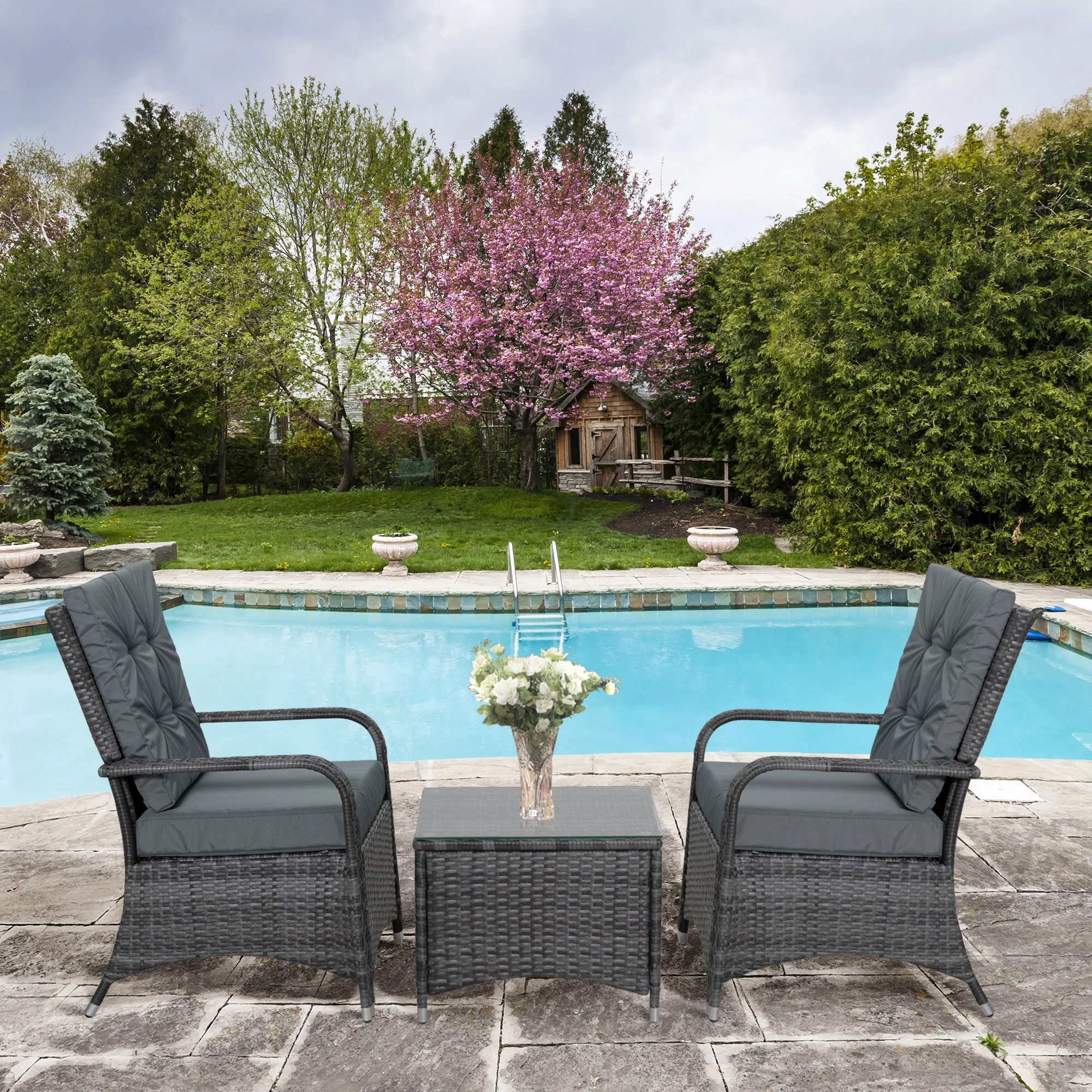 Outsunny 2-Seater Rattan Table Chair Bistro Garden Furniture Set Wicker Table Outdoor Patio - Image 2