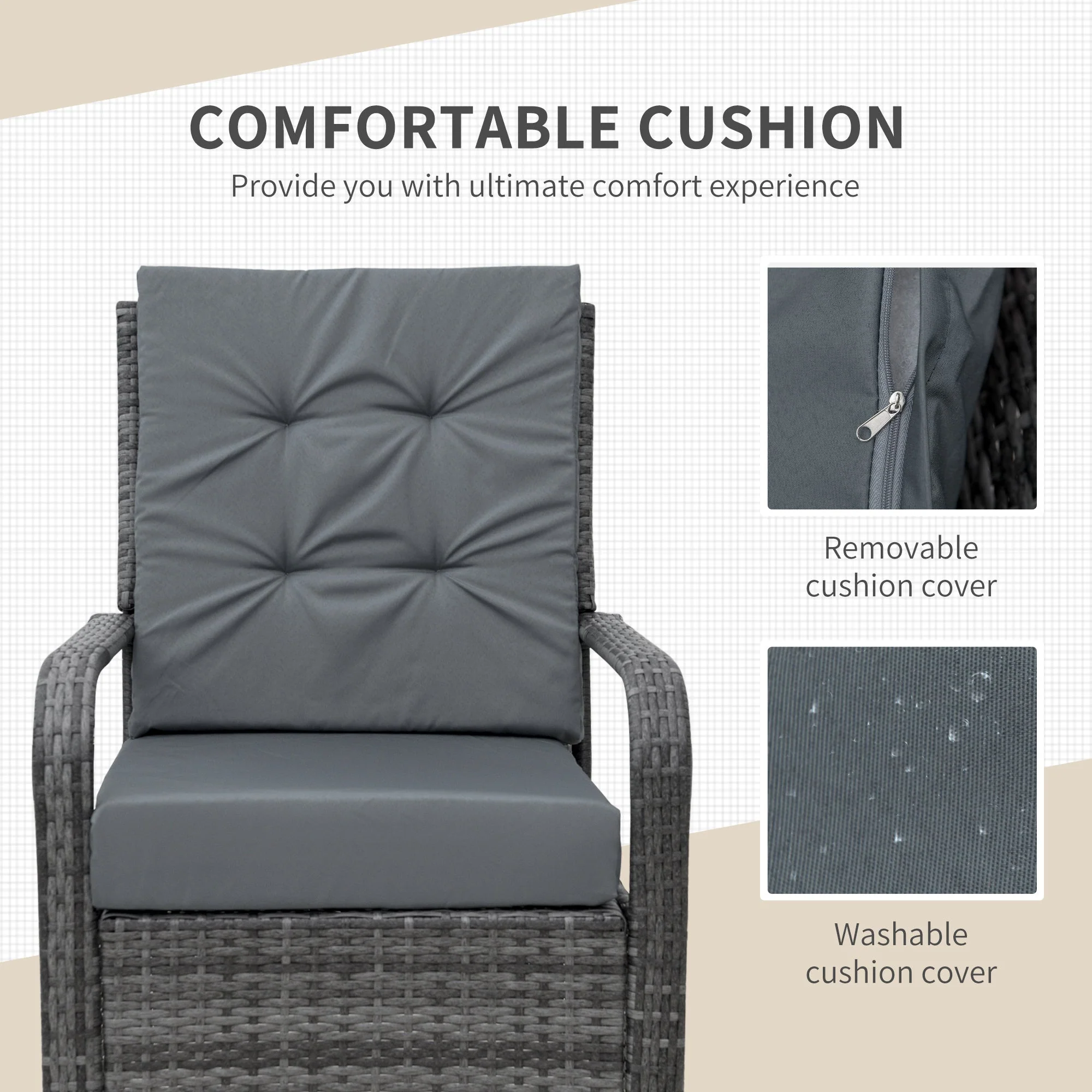 Outsunny 2-Seater Rattan Table Chair Bistro Garden Furniture Set Wicker Table Outdoor Patio - Image 5