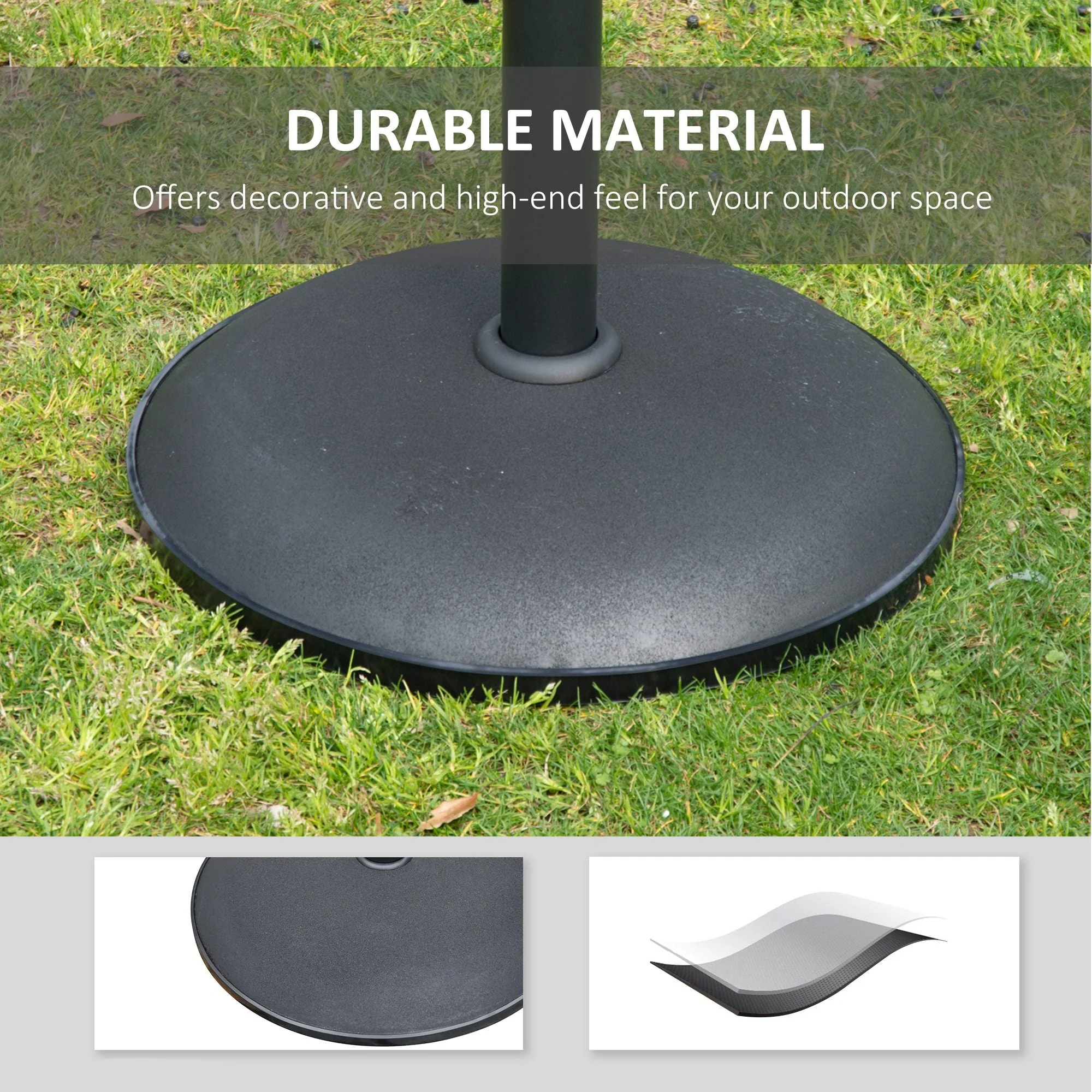 Outsunny 25kgs Round Umbrella Base Concrete Parasol Weight Stand Patio Outdoor Black Dia 49cm - Image 4