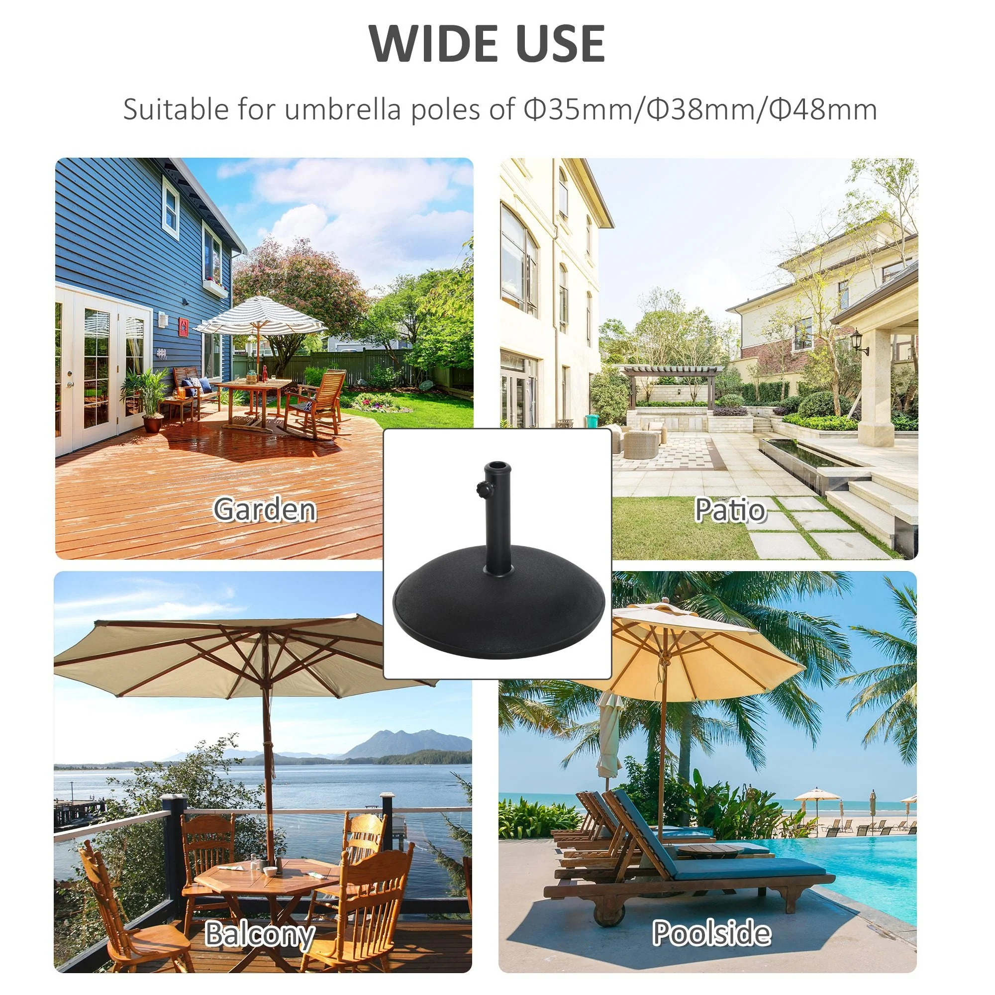 Outsunny 25kgs Round Umbrella Base Concrete Parasol Weight Stand Patio Outdoor Black Dia 49cm - Image 5