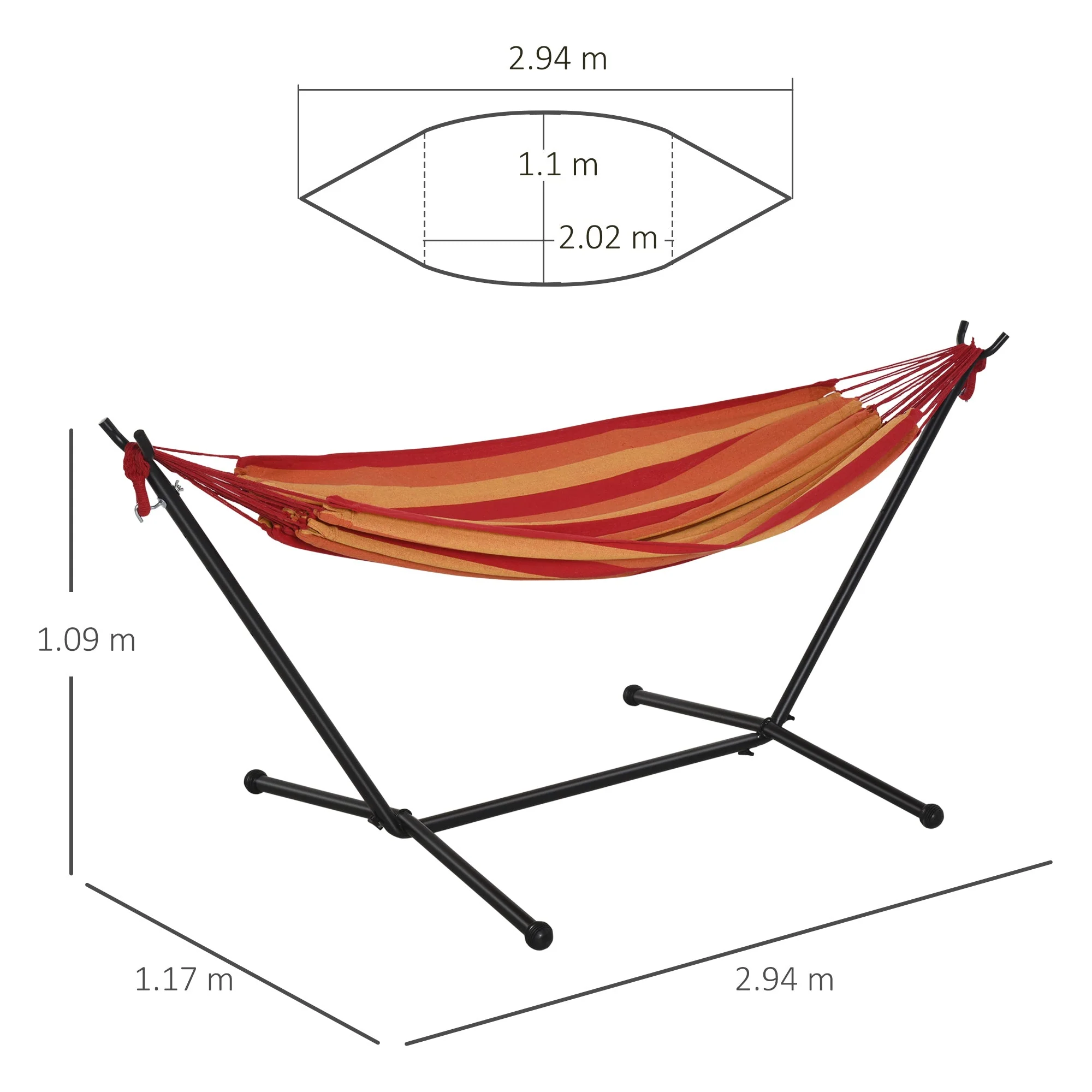 Outsunny 277 X 121cm Hammock With Metal Stand Portable Carrying Bag 120Kg Red Stripe - Image 3