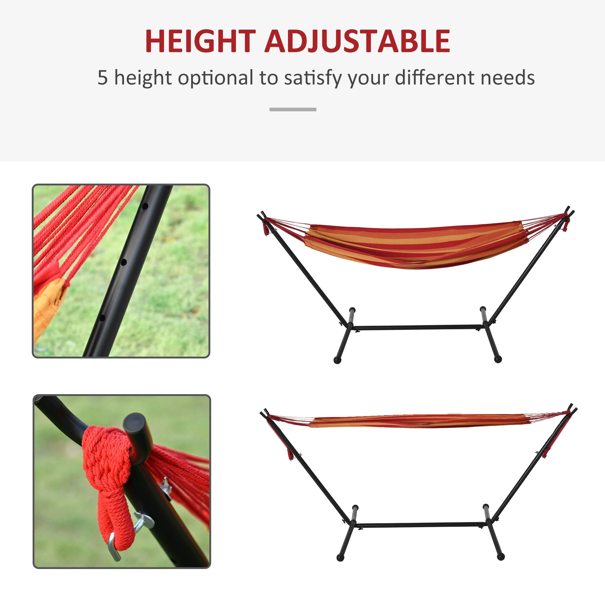 Outsunny 277 X 121cm Hammock With Metal Stand Portable Carrying Bag 120Kg Red Stripe - Image 4