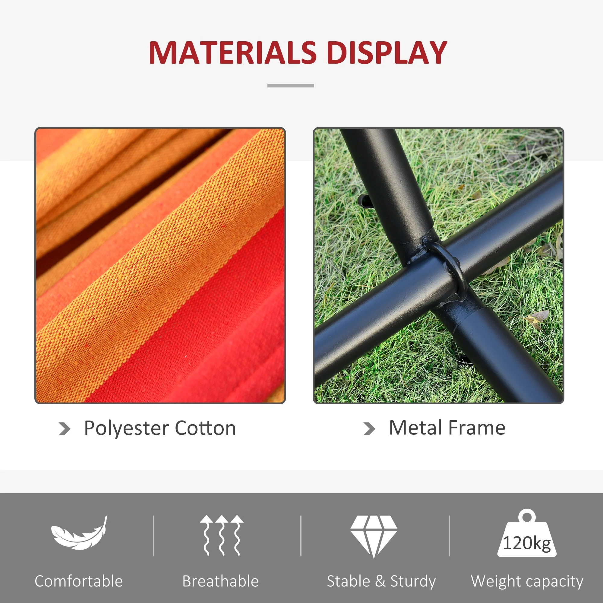 Outsunny 277 X 121cm Hammock With Metal Stand Portable Carrying Bag 120Kg Red Stripe - Image 5