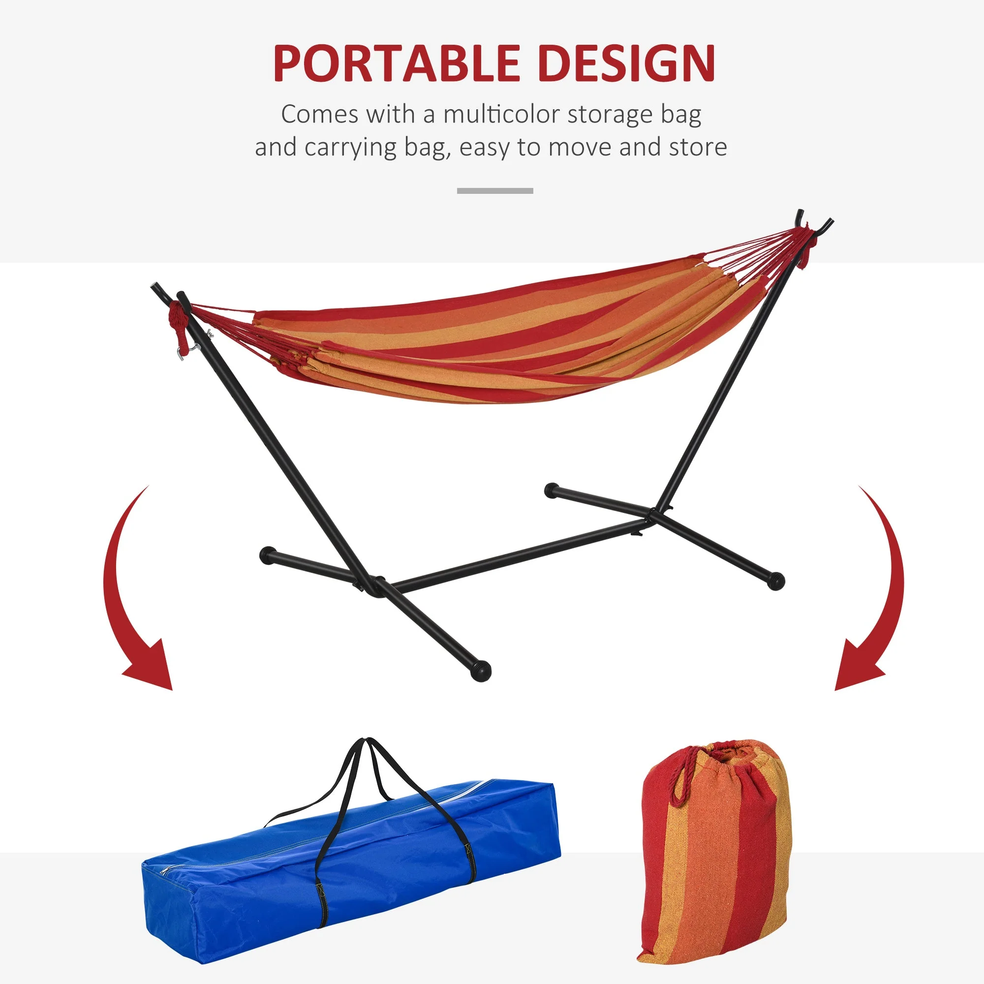 Outsunny 277 X 121cm Hammock With Metal Stand Portable Carrying Bag 120Kg Red Stripe - Image 7