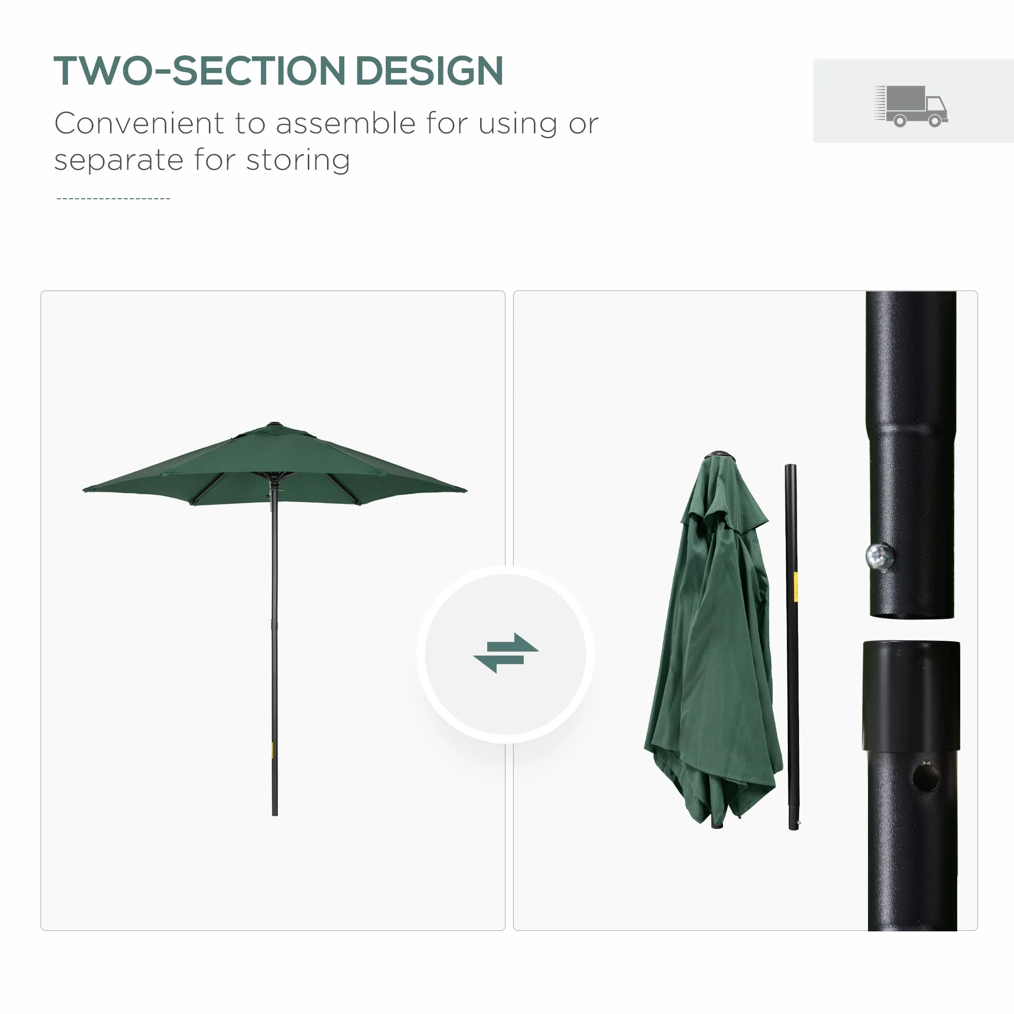 Outsunny 2M Aluminium Pole Garden Parasol - Green - Image 4