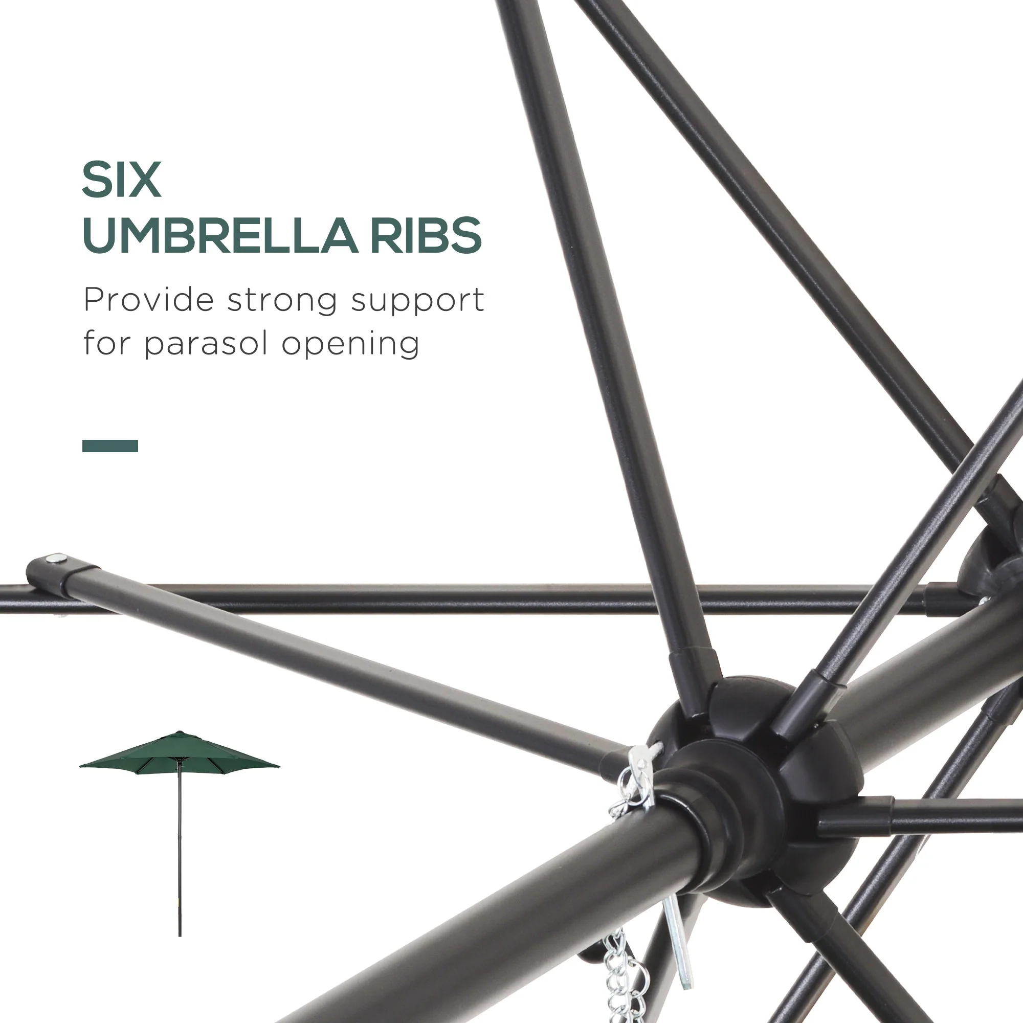 Outsunny 2M Aluminium Pole Garden Parasol - Green - Image 5