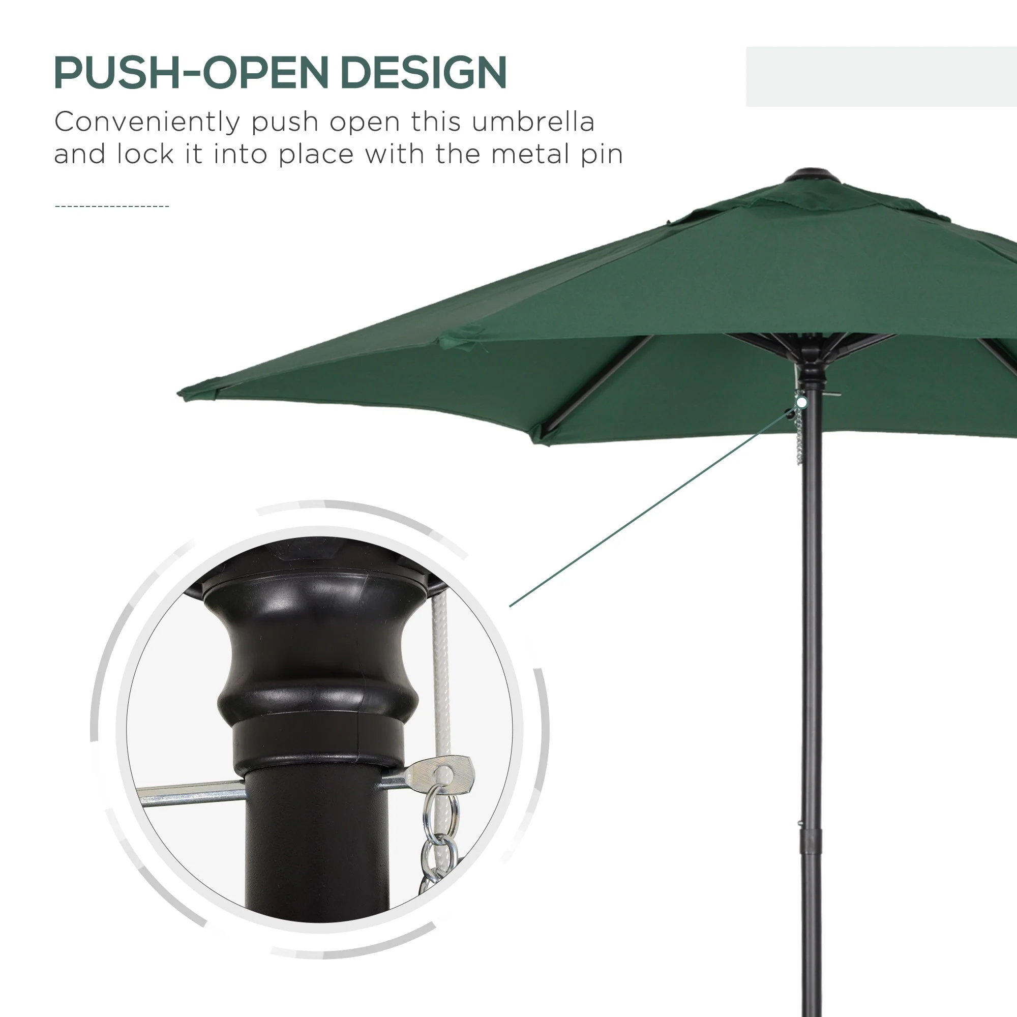 Outsunny 2M Aluminium Pole Garden Parasol - Green - Image 7