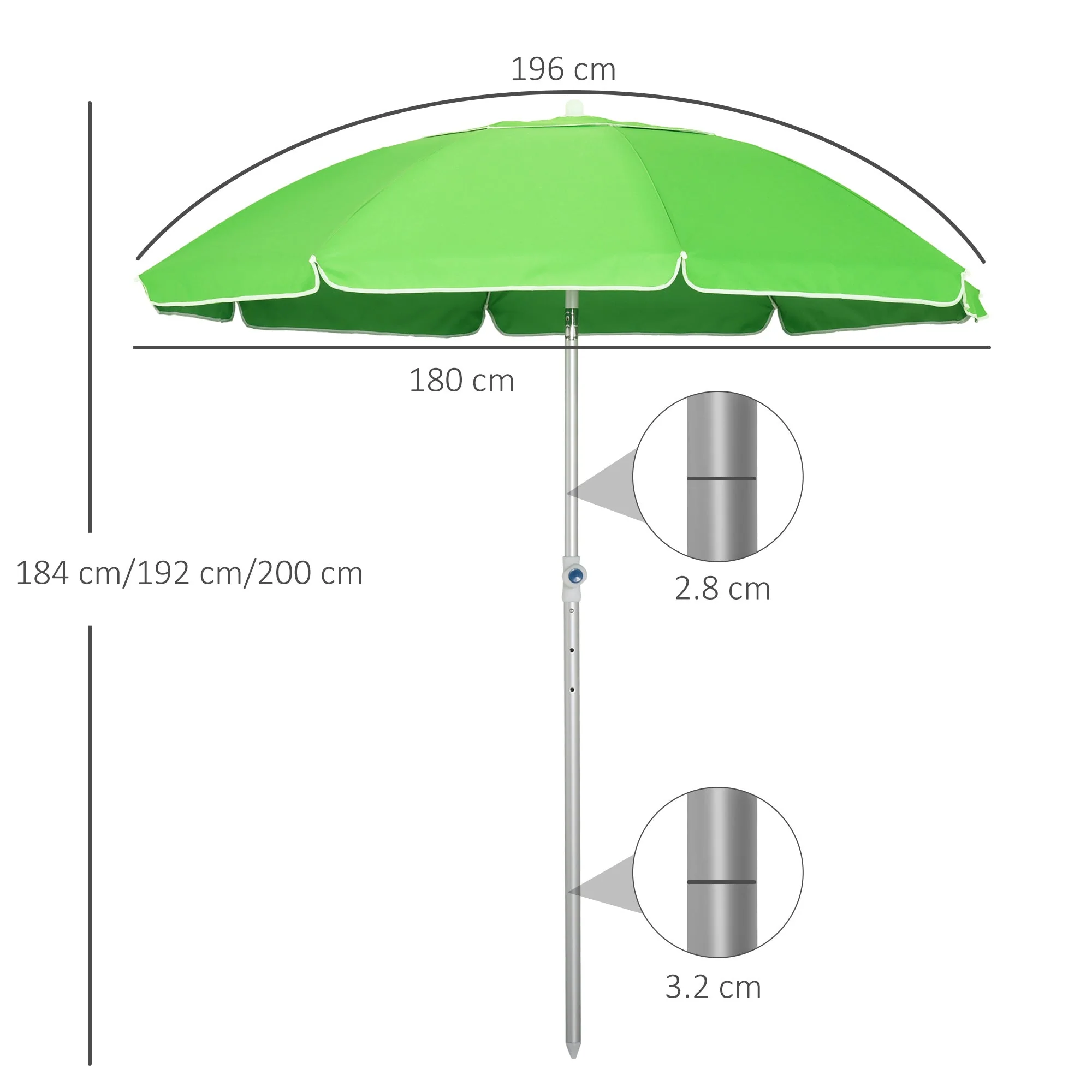 Outsunny 2M Arced Beach Umbrella - Image 3