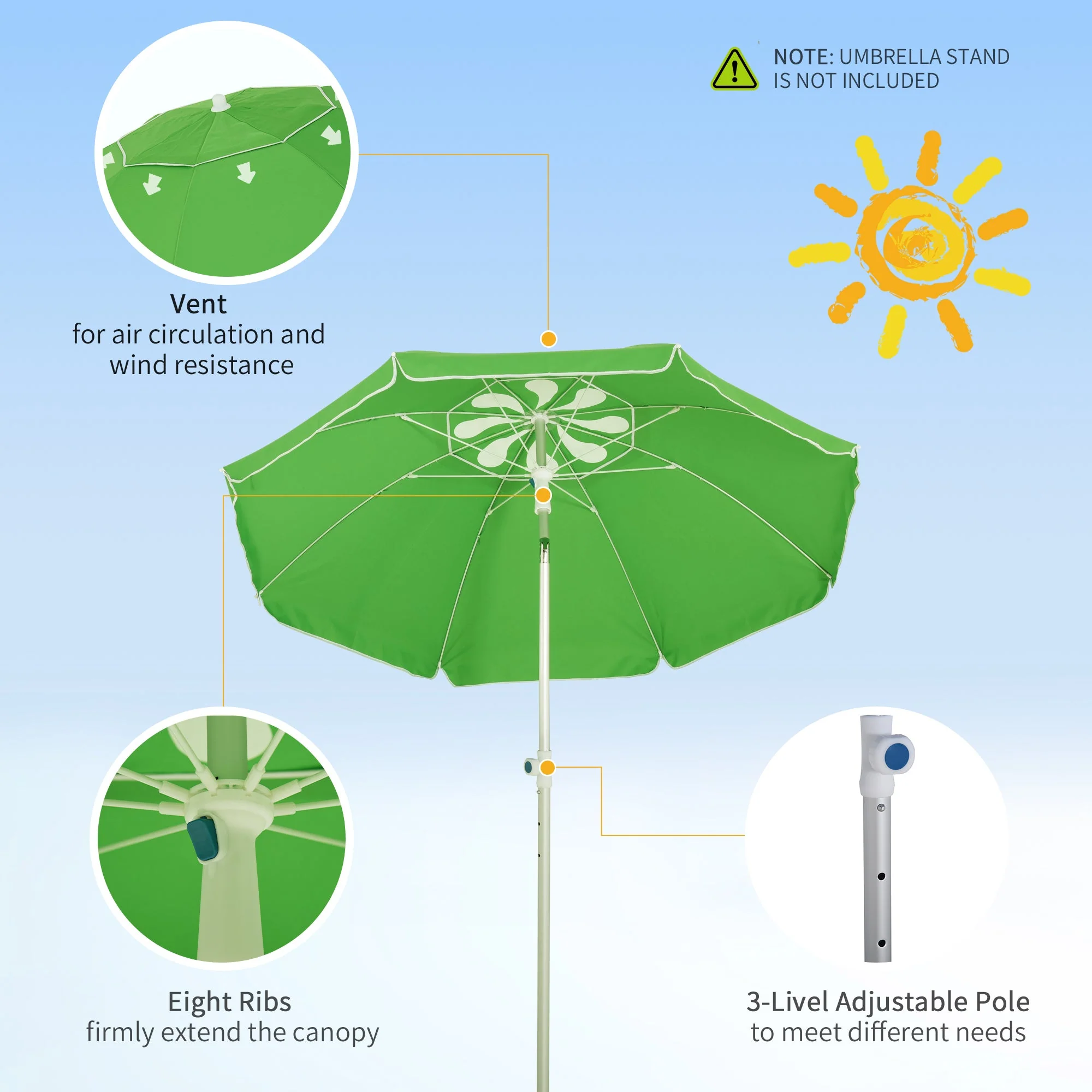 Outsunny 2M Arced Beach Umbrella - Image 6