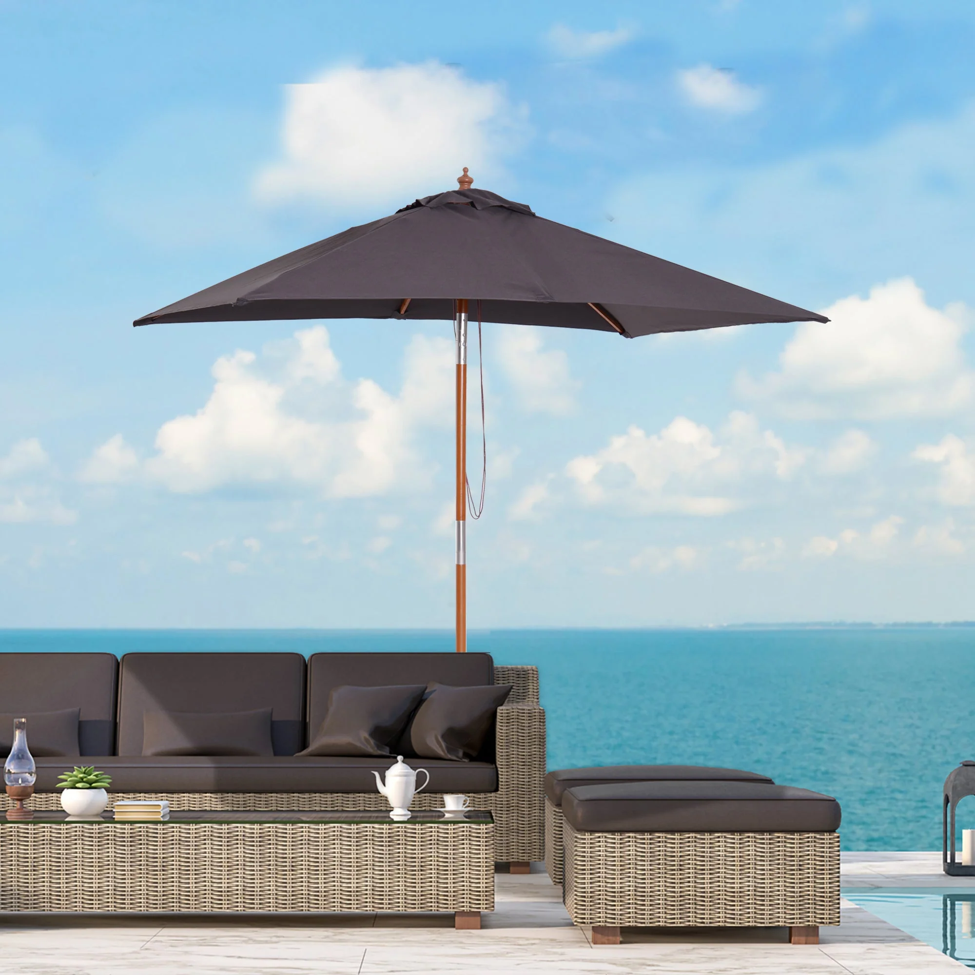 2M X 1.5M Garden Parasol Umbrella With Tilting Sunshade Canopy - Image 2