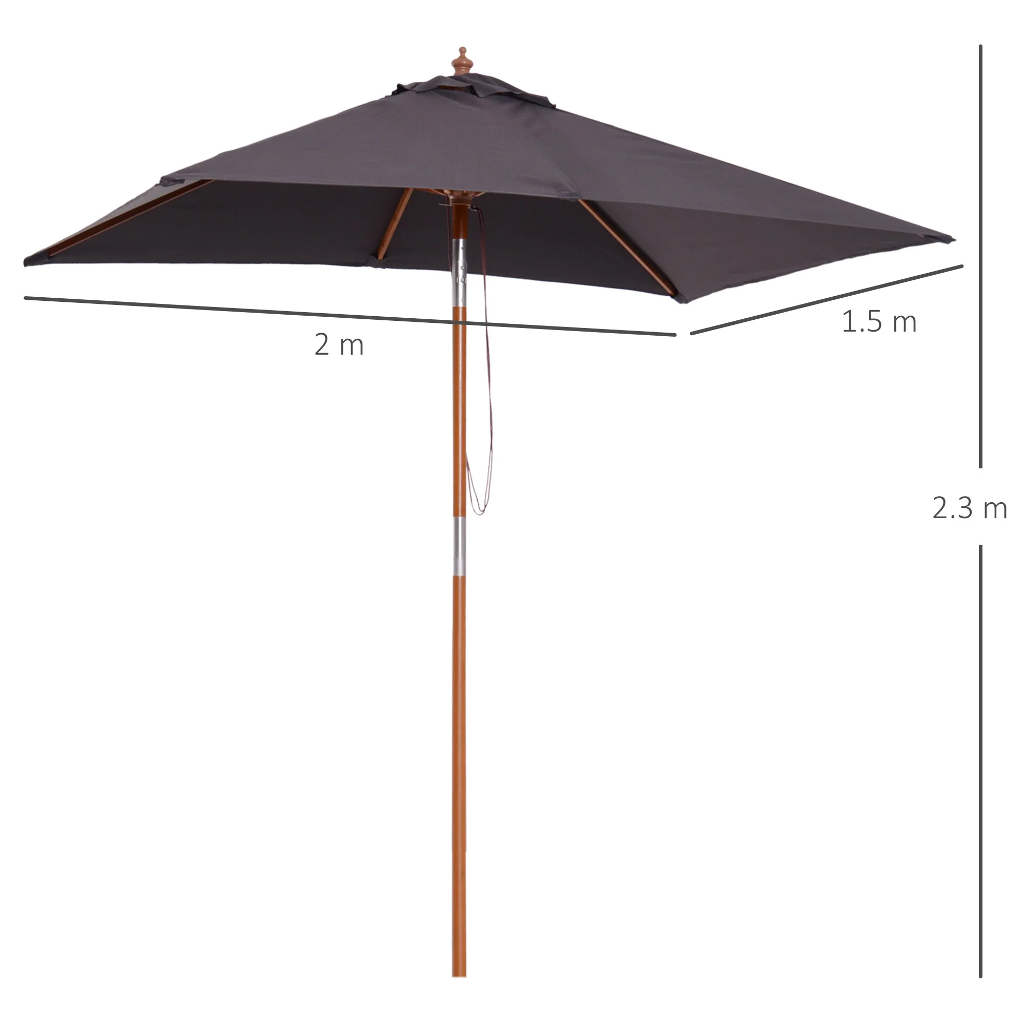 2M X 1.5M Garden Parasol Umbrella With Tilting Sunshade Canopy - Image 3