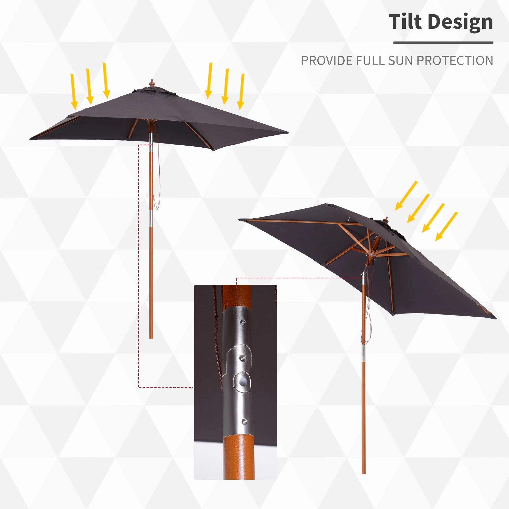 2M X 1.5M Garden Parasol Umbrella With Tilting Sunshade Canopy - Image 4