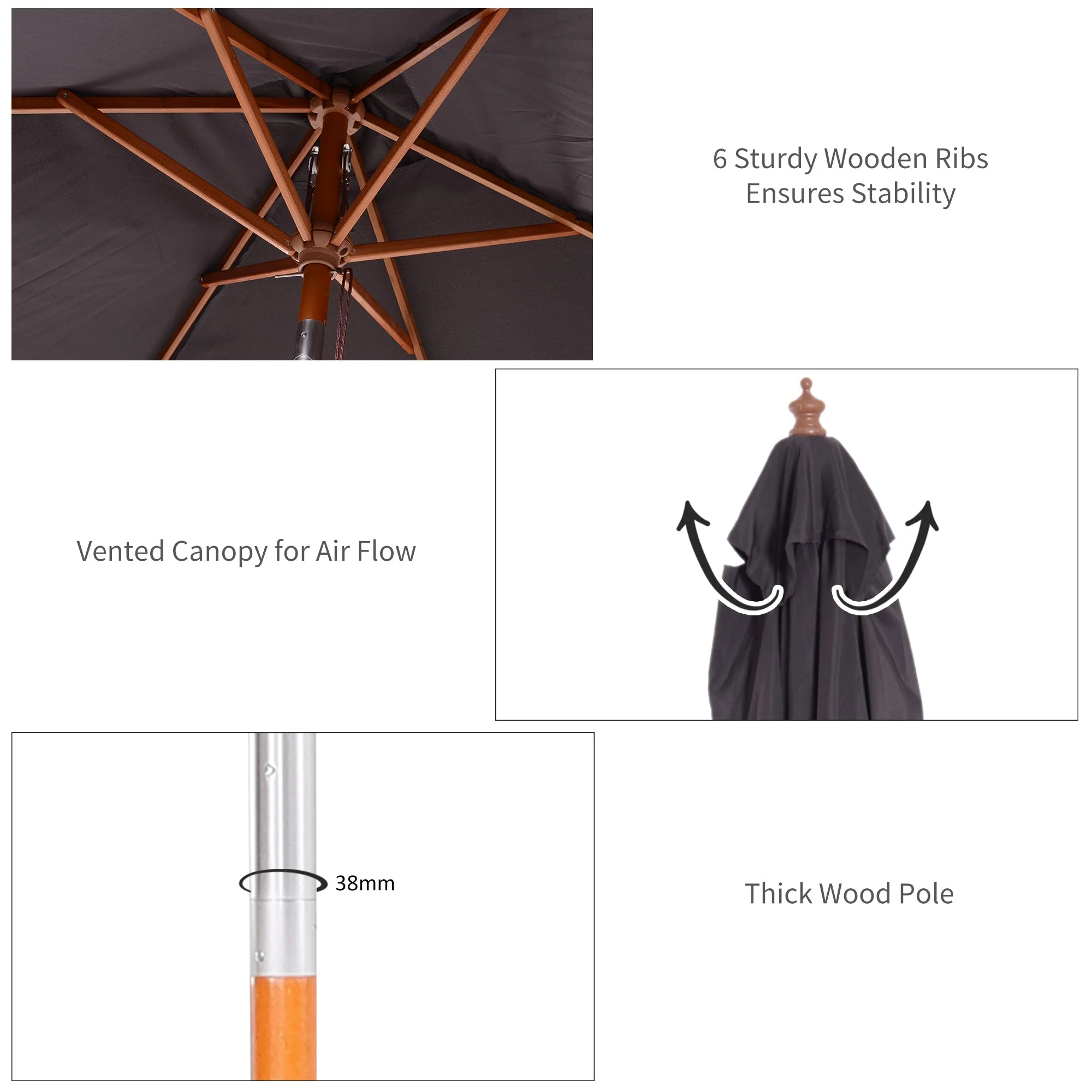 2M X 1.5M Garden Parasol Umbrella With Tilting Sunshade Canopy - Image 5
