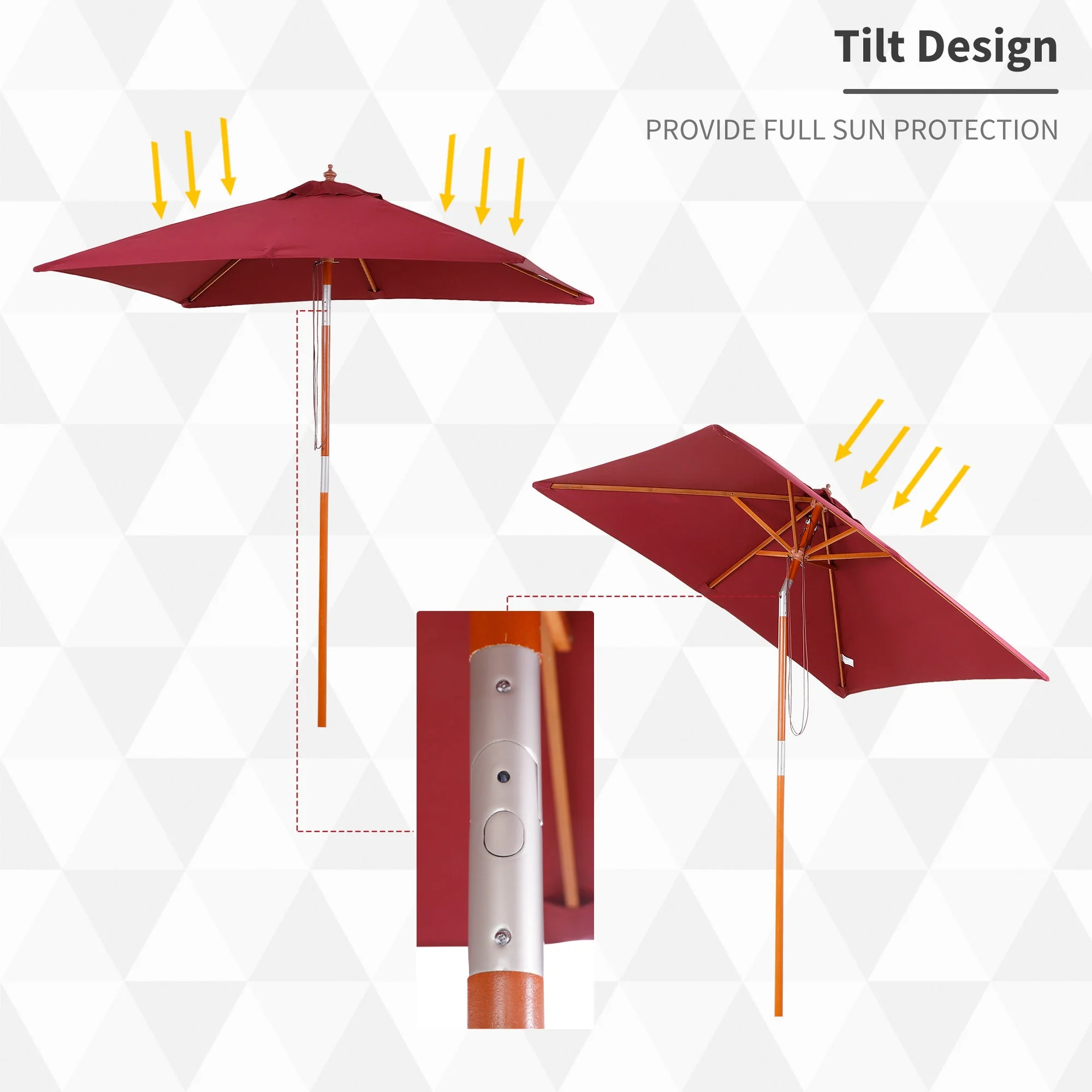 Outsunny 2M X 1.5M Garden Parasol Umbrella With Tilting Sunshade Canopy - Image 4