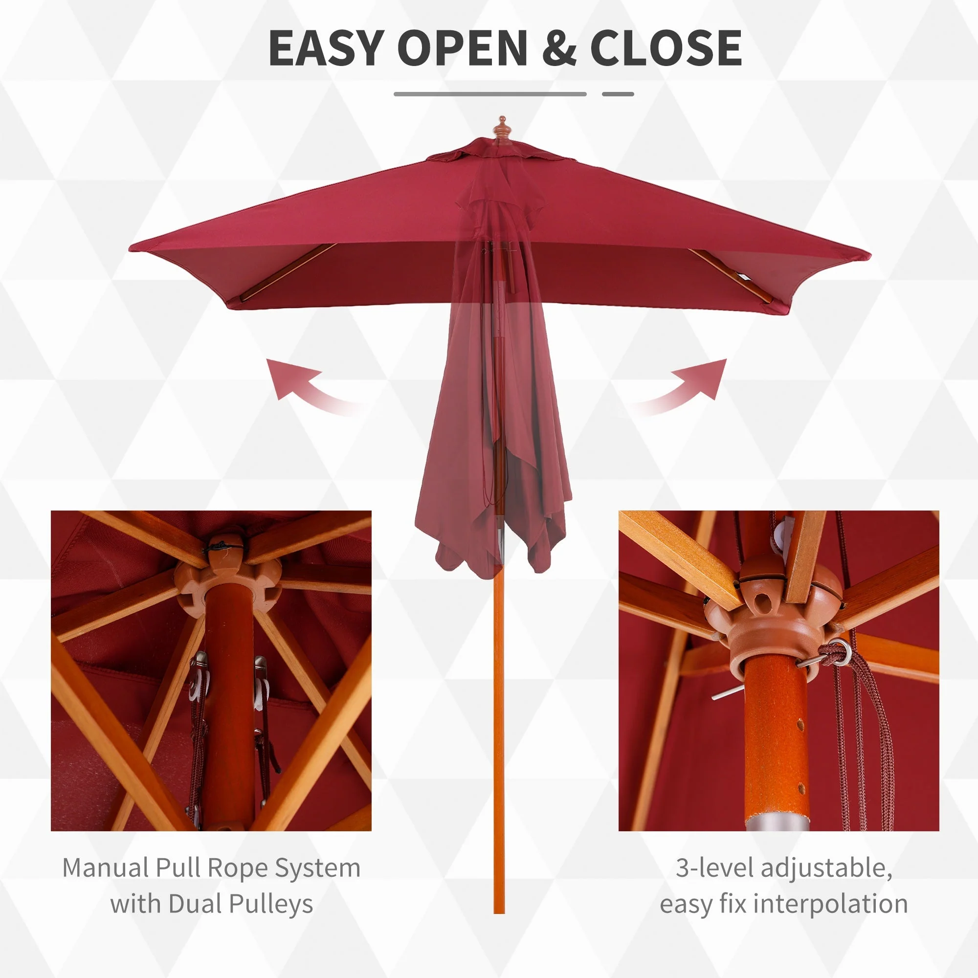 Outsunny 2M X 1.5M Garden Parasol Umbrella With Tilting Sunshade Canopy - Image 6