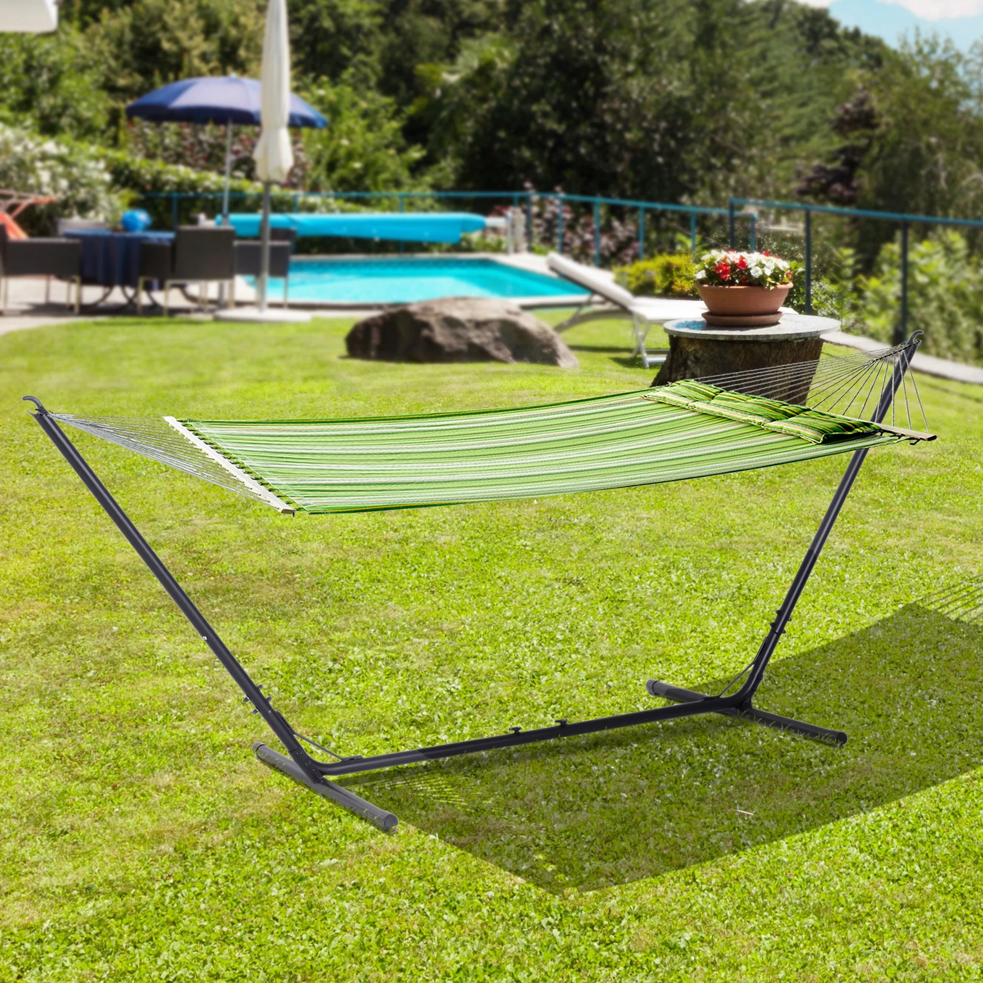 Outsunny 3.1?3.8M Adjustable Universal Hammock Stand Metal Frame Garden Camping Picnic Outdoor Patio Replacement ? Stand Only - Image 7