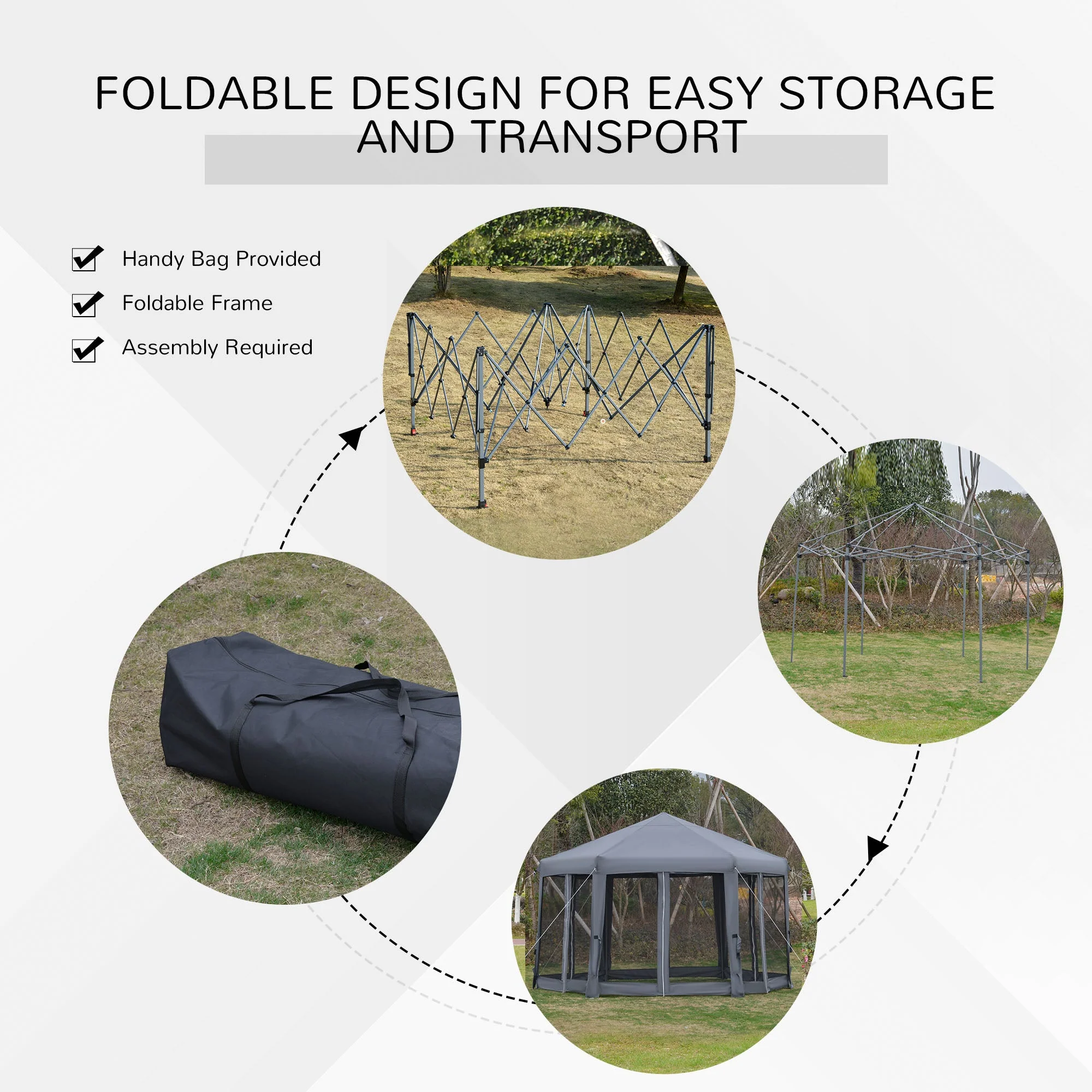 Outsunny 3.2M Pop Up Gazebo Hexagonal Canopy Tent Outdoor Sun Protection With Mesh Sidewalls Handy Bag Grey - Image 4