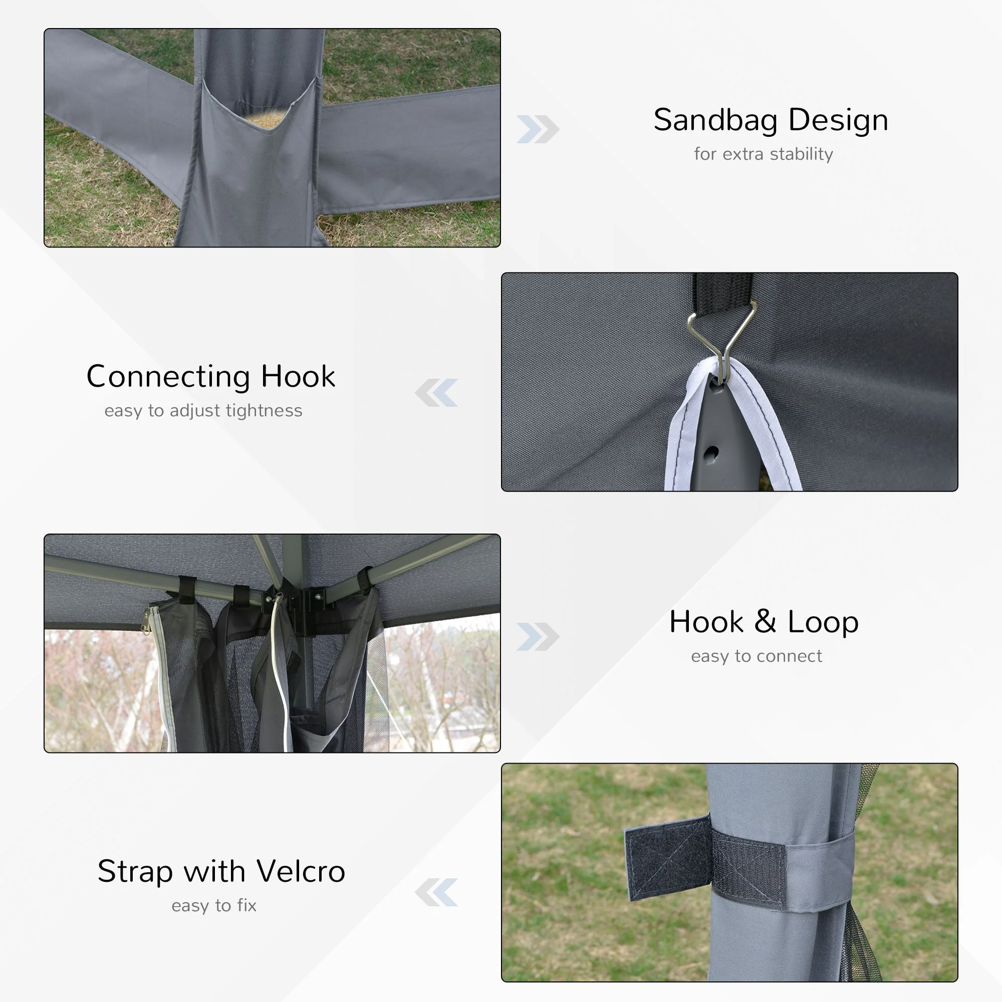 Outsunny 3.2M Pop Up Gazebo Hexagonal Canopy Tent Outdoor Sun Protection With Mesh Sidewalls Handy Bag Grey - Image 7