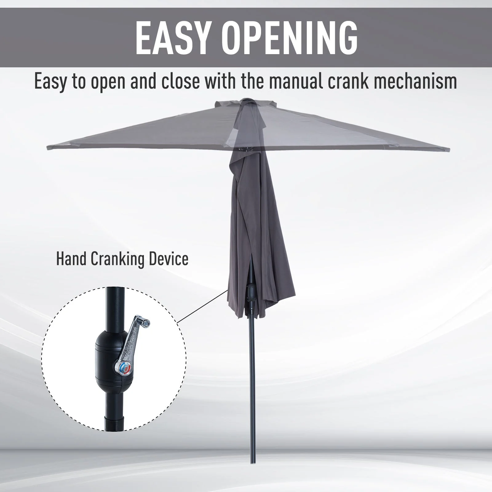 Outsunny 3 m Half Round Umbrella Parasol-Grey - Image 3