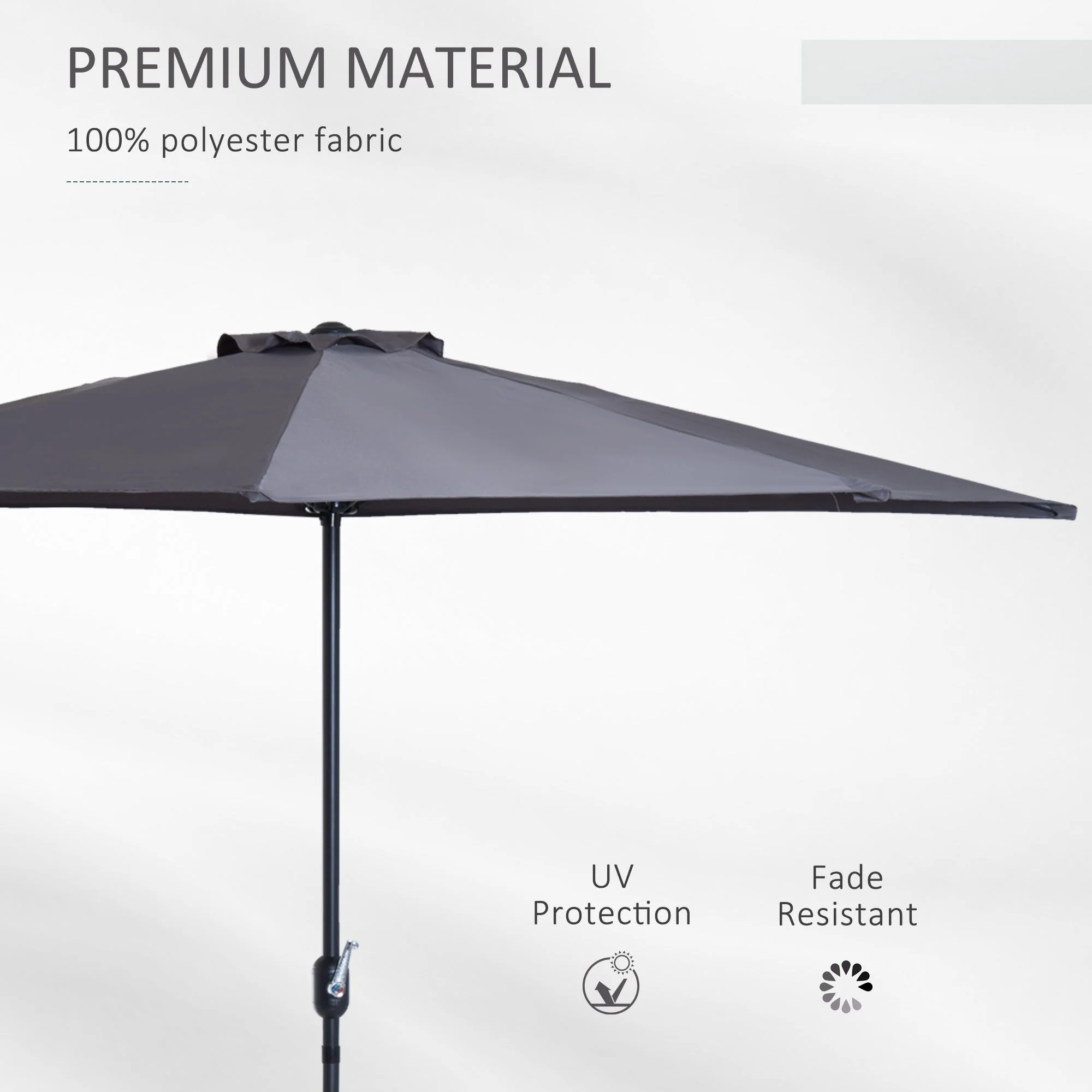 Outsunny 3 m Half Round Umbrella Parasol-Grey - Image 5
