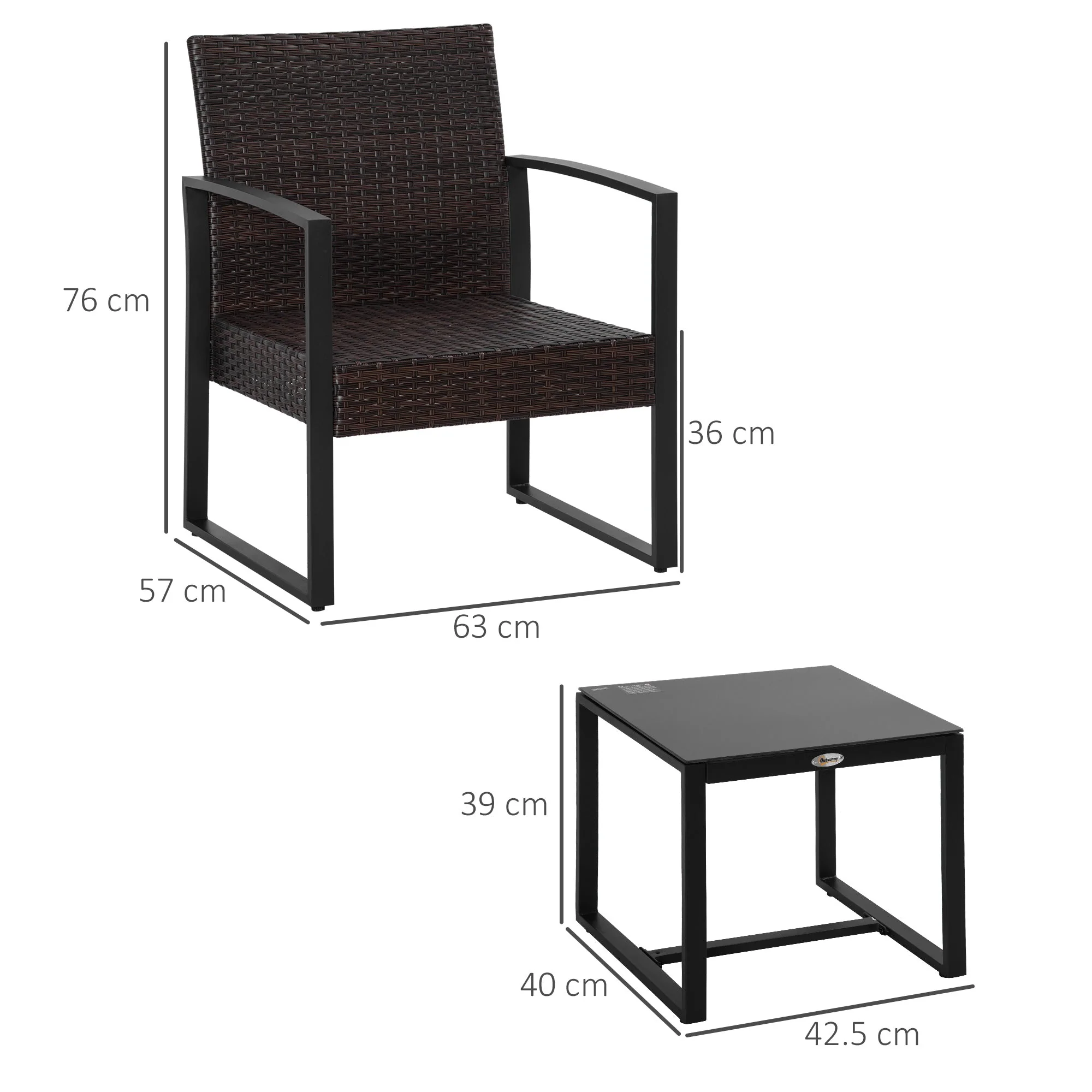 Outsunny 3 Pcs Pe Rattan Wicker Garden Furniture Patio Bistro Set Weave Conservatory Sofa Coffee Table And Chairs Set Beige - Image 3