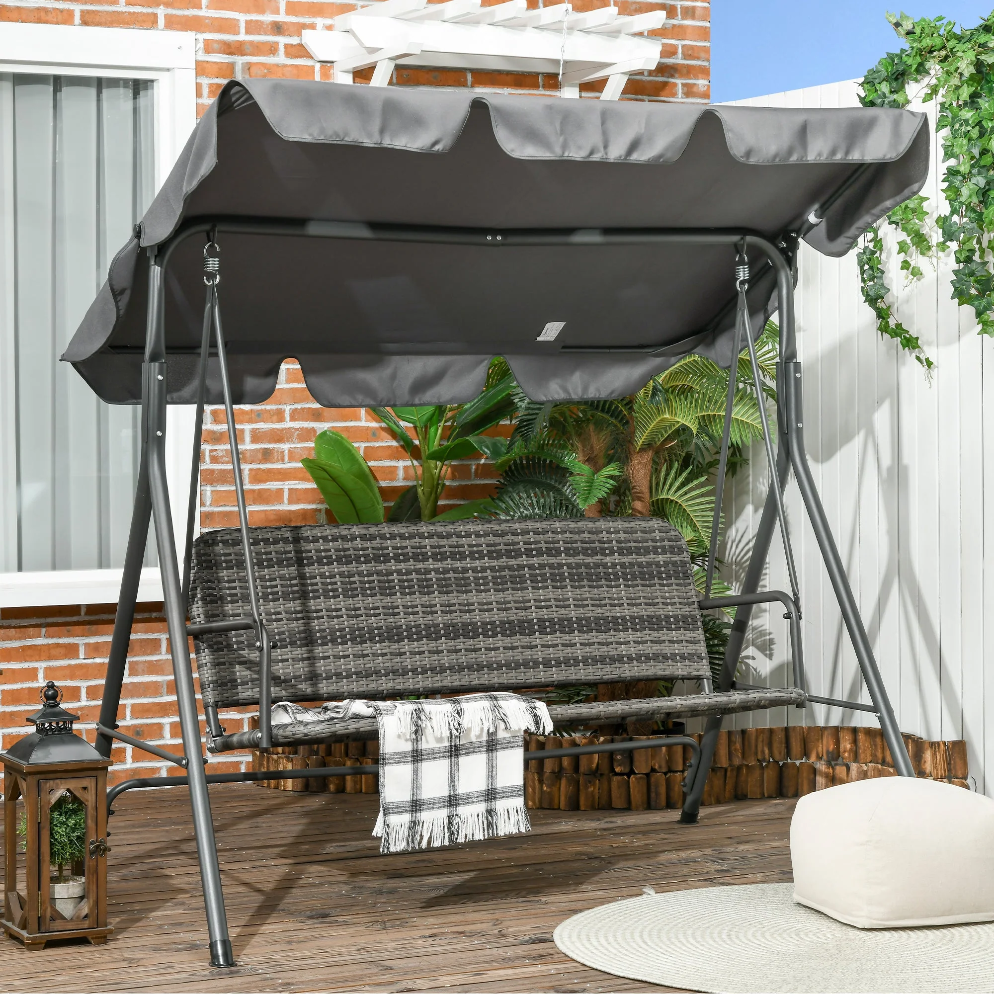 Outsunny 3-person Outdoor PE Rattan Swing Chair - Image 2