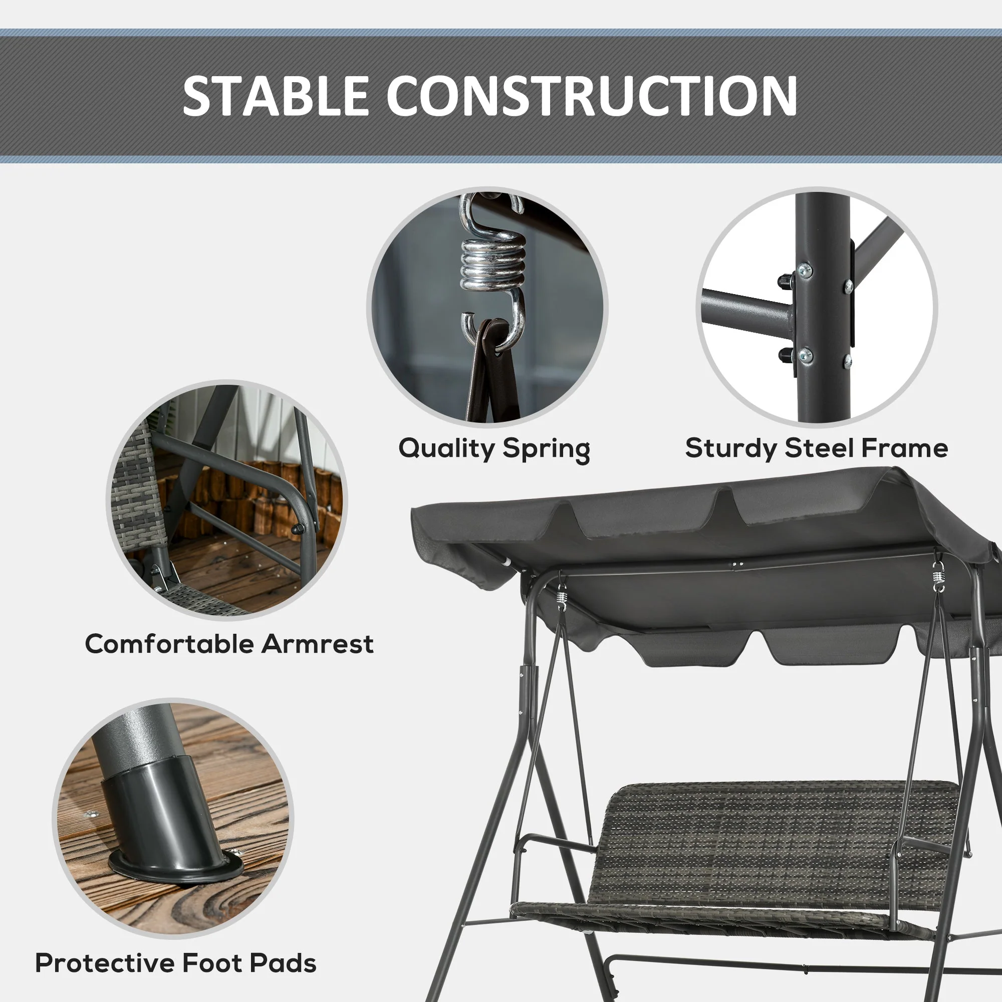Outsunny 3-person Outdoor PE Rattan Swing Chair - Image 7