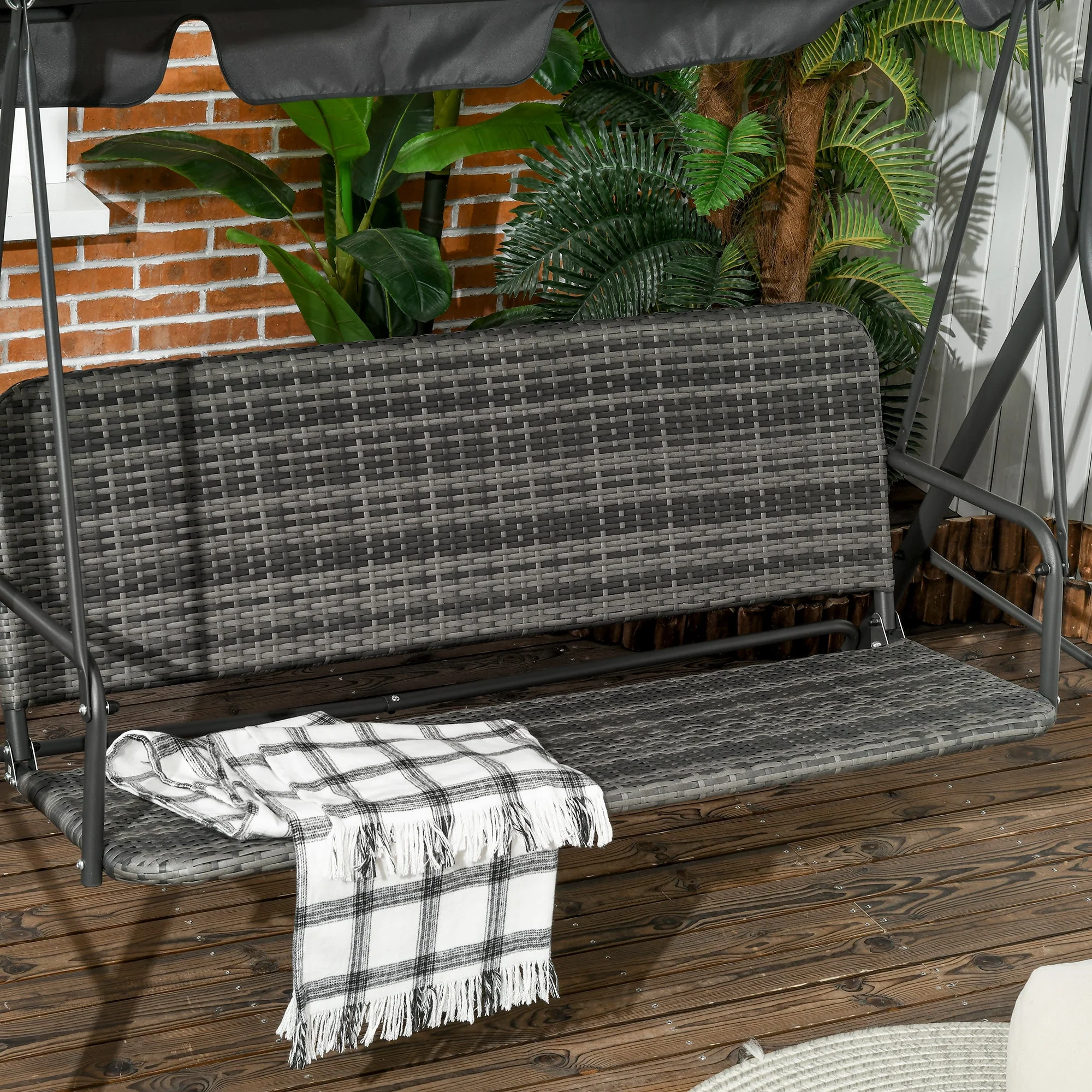 Outsunny 3-person Outdoor PE Rattan Swing Chair - Image 8