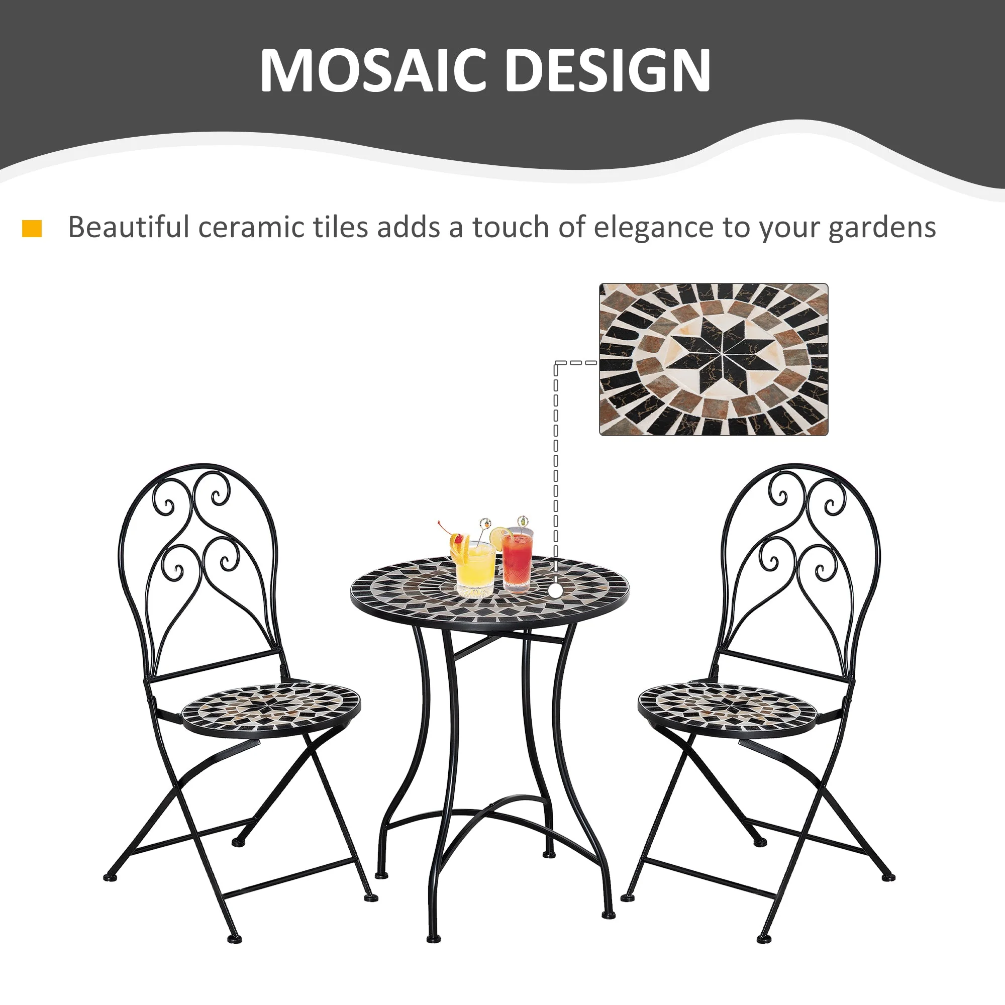 Outsunny 3 Piece Garden Bistro Set with Coffee Table and 2 Folding Chairs - Image 6