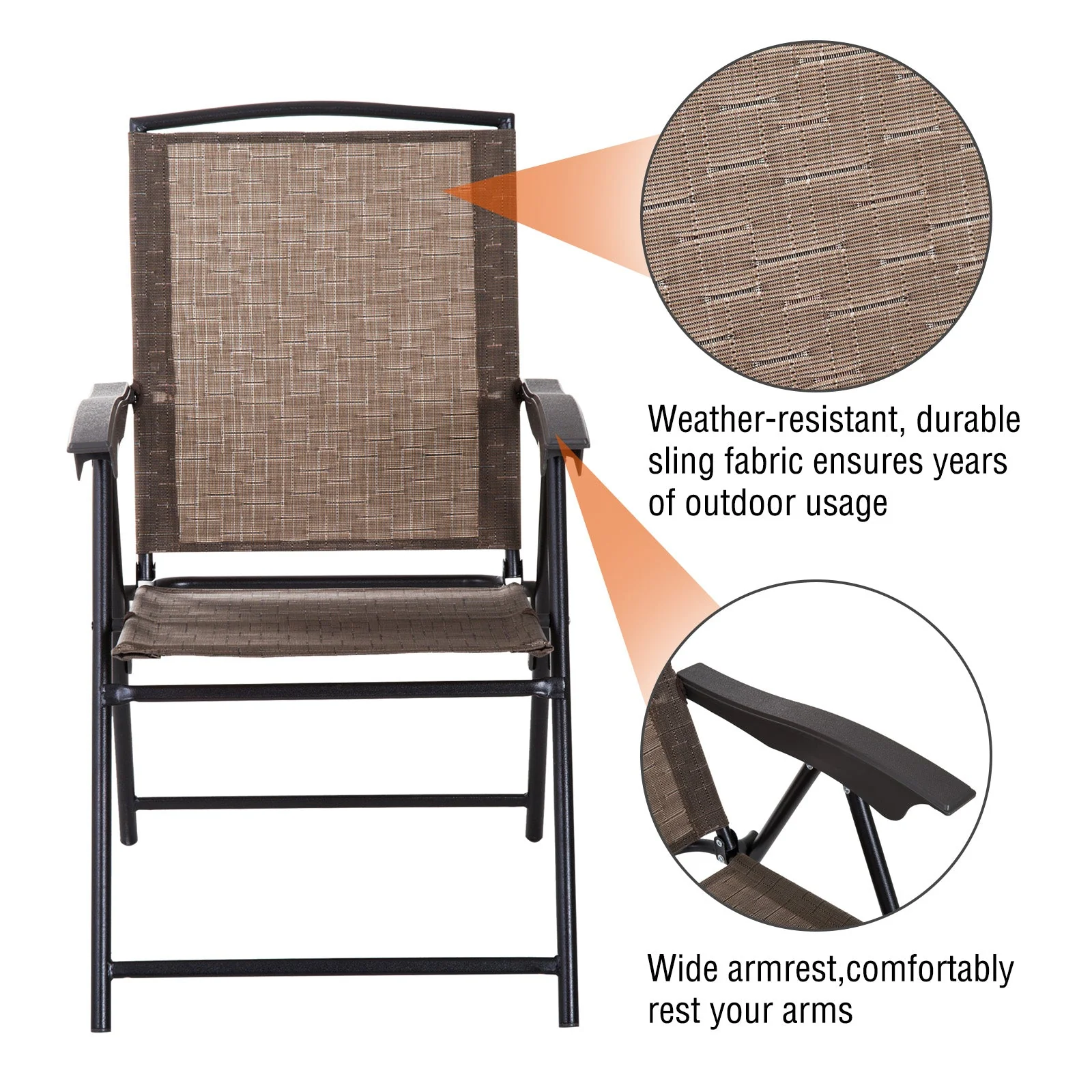 Outsunny 3 Piece Patio Furniture Bistro Set 2 Folding Chairs 1 Tempered Glass Table Adjustable Backrest - Brown - Image 5