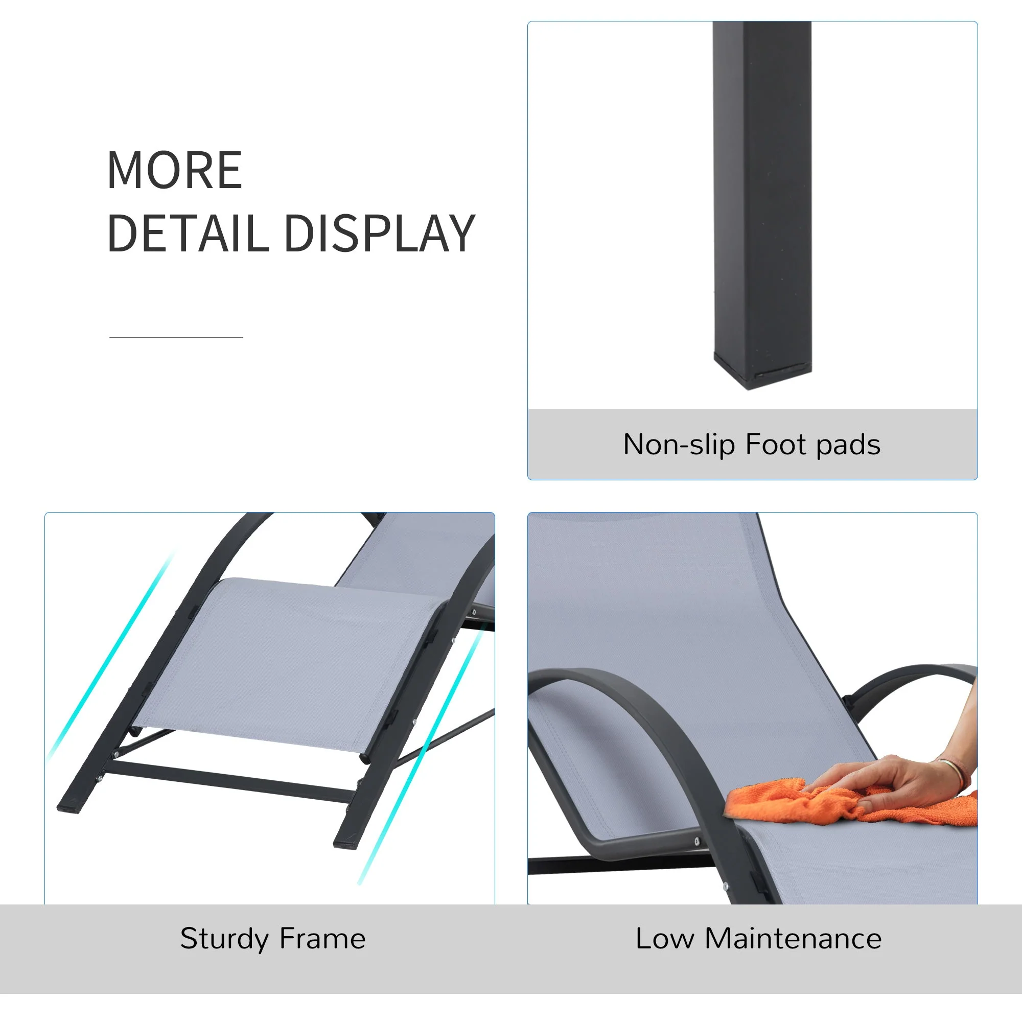 Outsunny 3 Pieces Lounge Chair Set Metal Frame Garden Outdoor Recliner Sunbathing Chair with Table - Image 5
