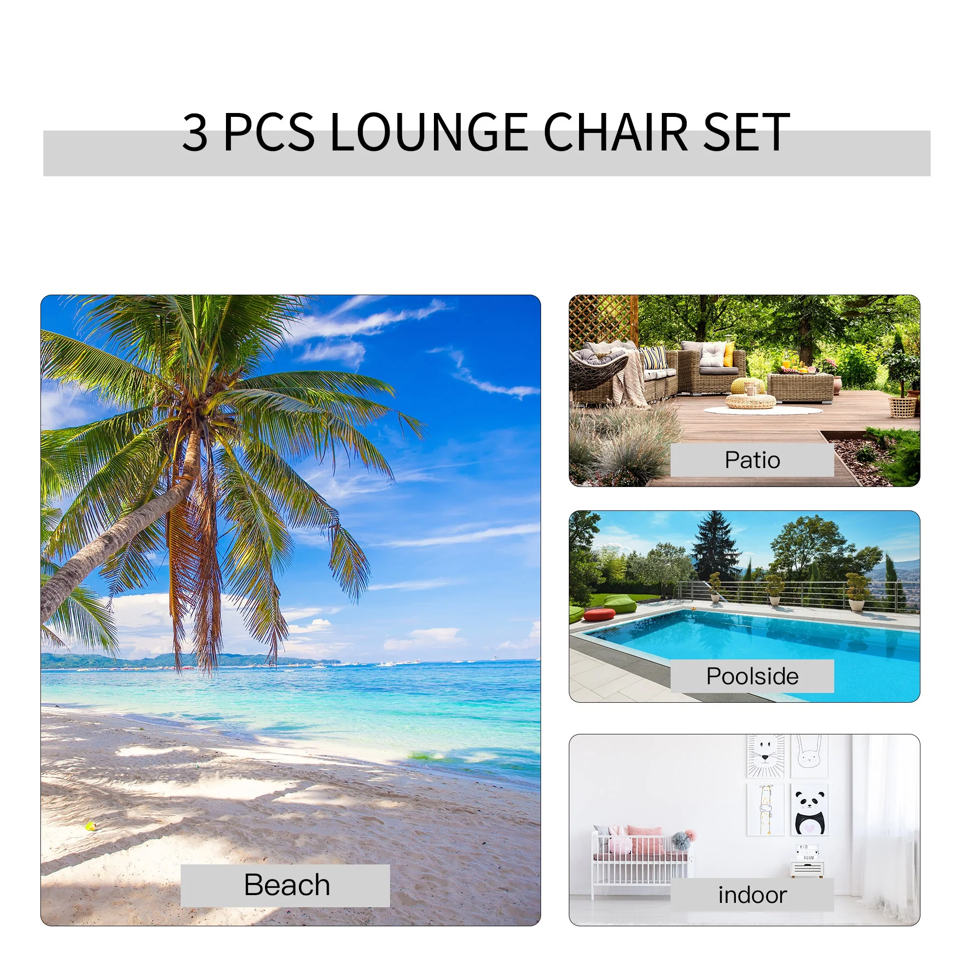 Outsunny 3 Pieces Lounge Chair Set Metal Frame Garden Outdoor Recliner Sunbathing Chair with Table - Image 6