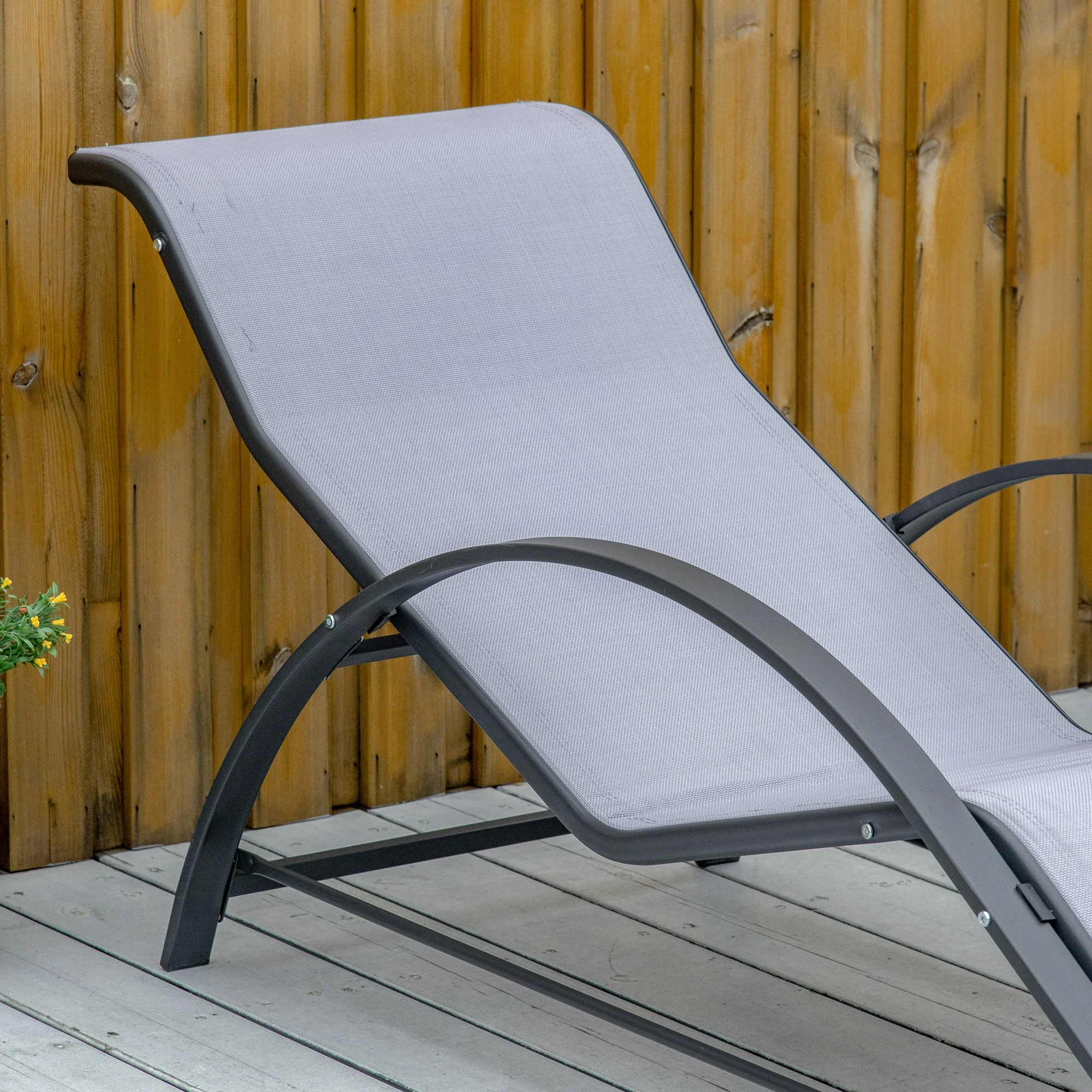 Outsunny 3 Pieces Lounge Chair Set Metal Frame Garden Outdoor Recliner Sunbathing Chair with Table - Image 8