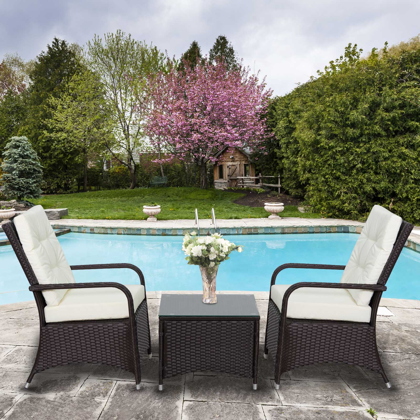 Outsunny 3 Pieces Outdoor Rattan Bistro Set - Image 2
