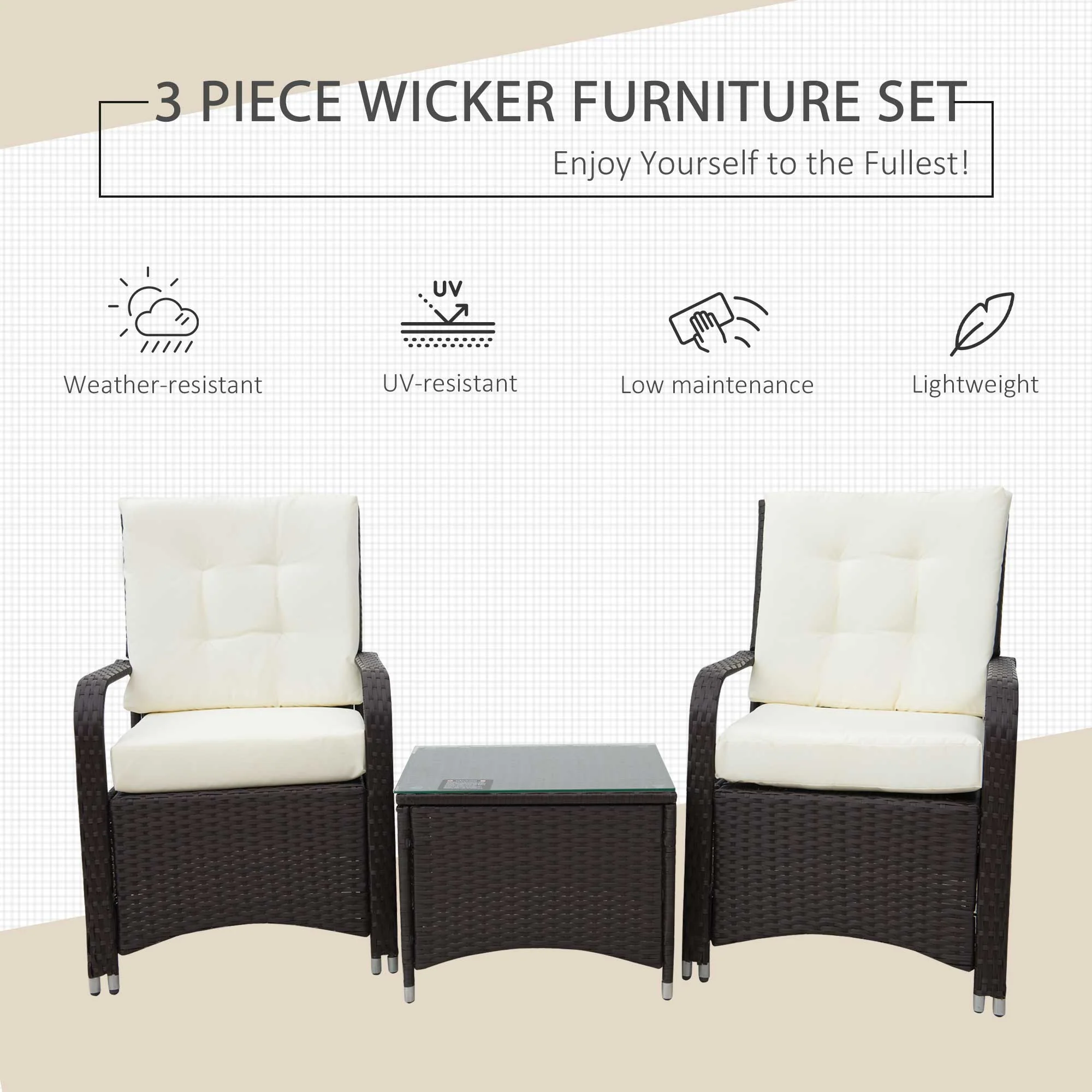 Outsunny 3 Pieces Outdoor Rattan Bistro Set - Image 4