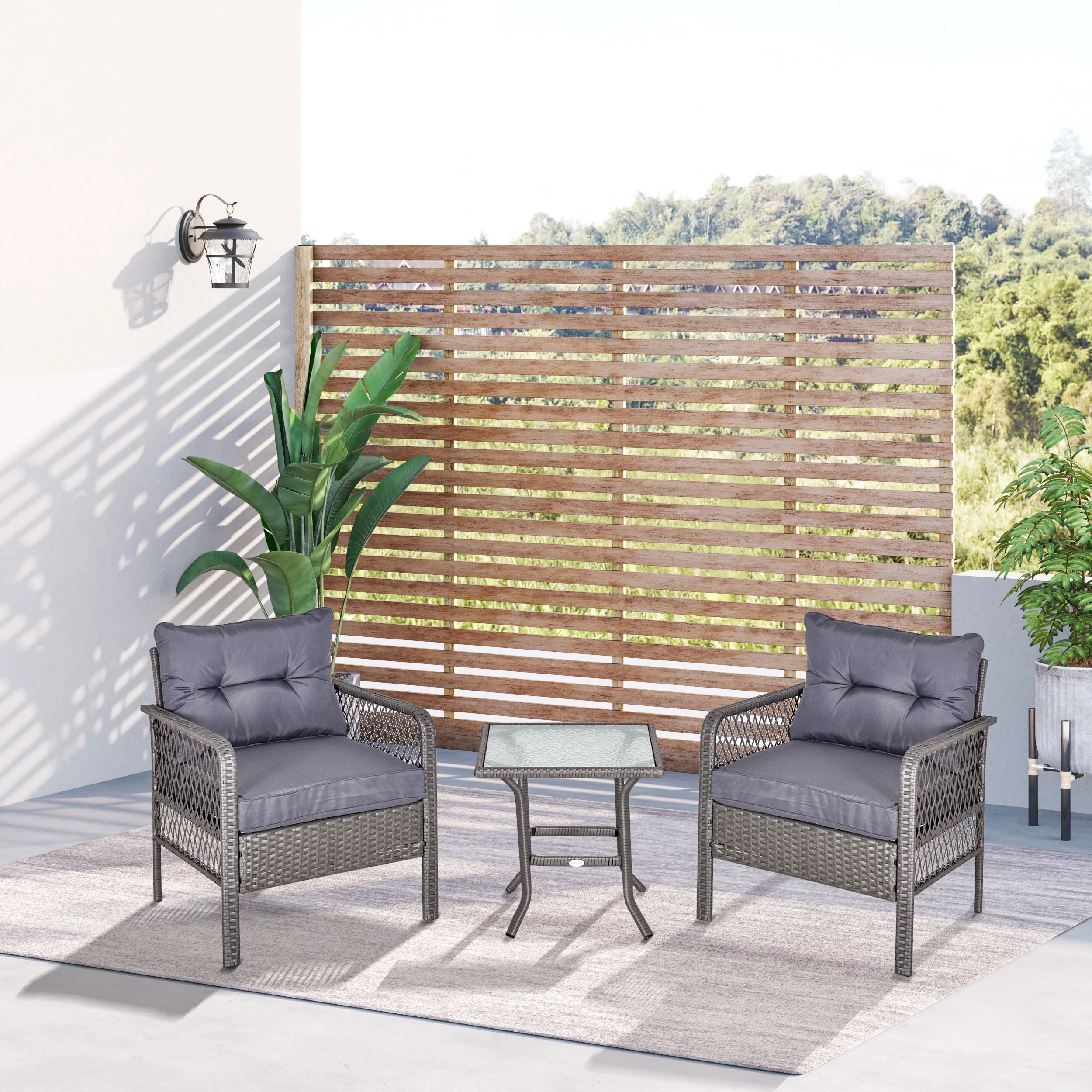 Outsunny 3 Pieces Patio PE Rattan Bistro Set - Image 2