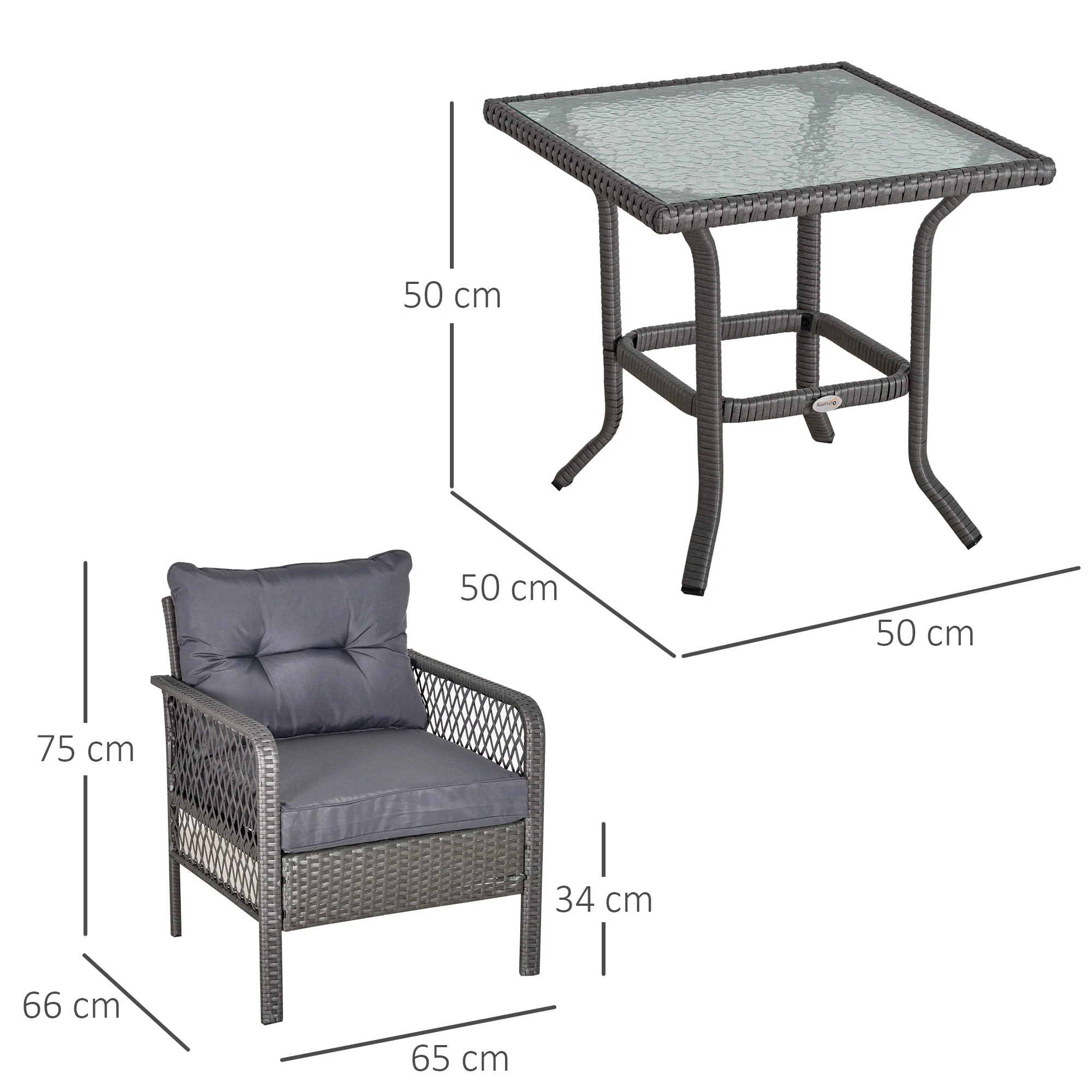Outsunny 3 Pieces Patio PE Rattan Bistro Set - Image 3
