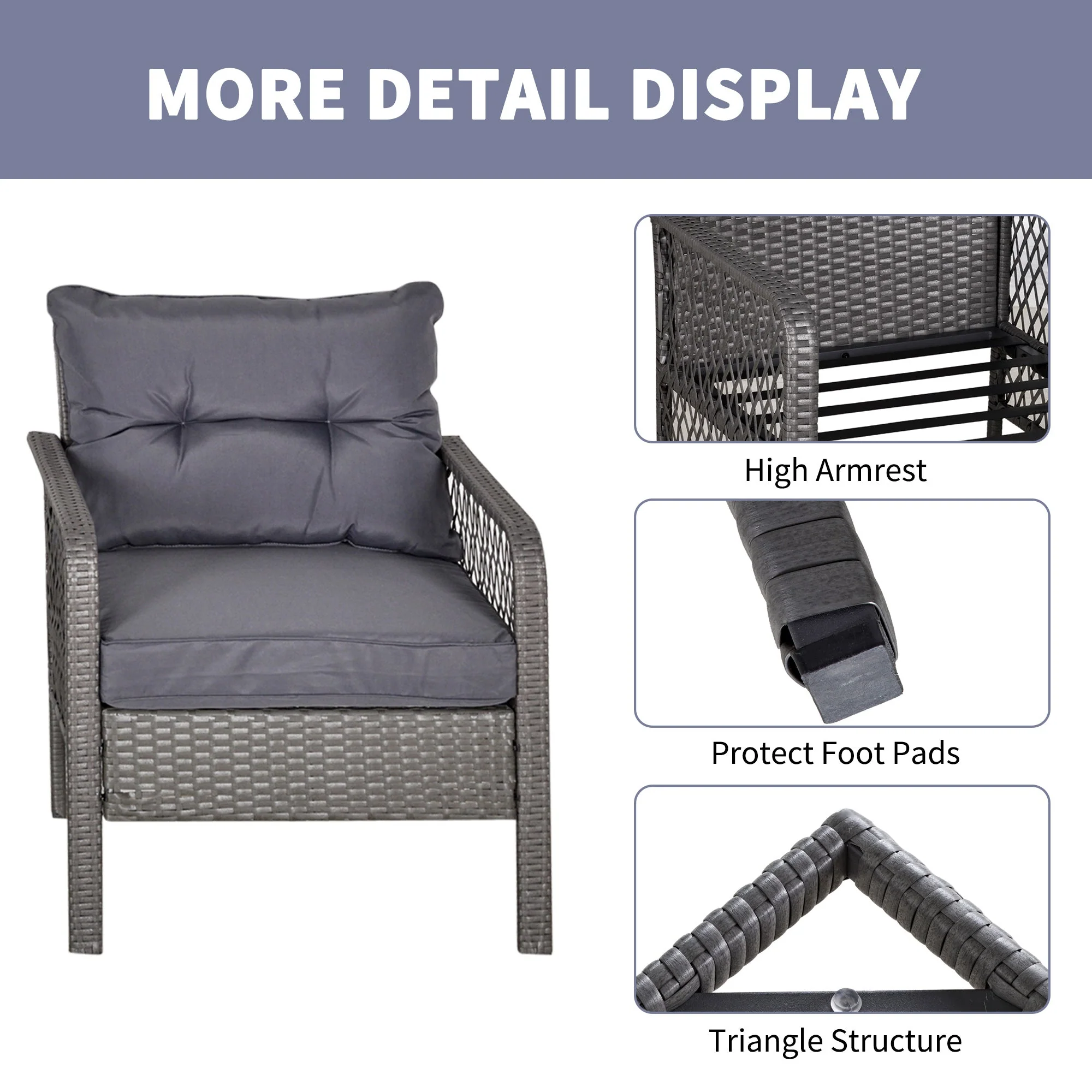 Outsunny 3 Pieces Patio PE Rattan Bistro Set - Image 7