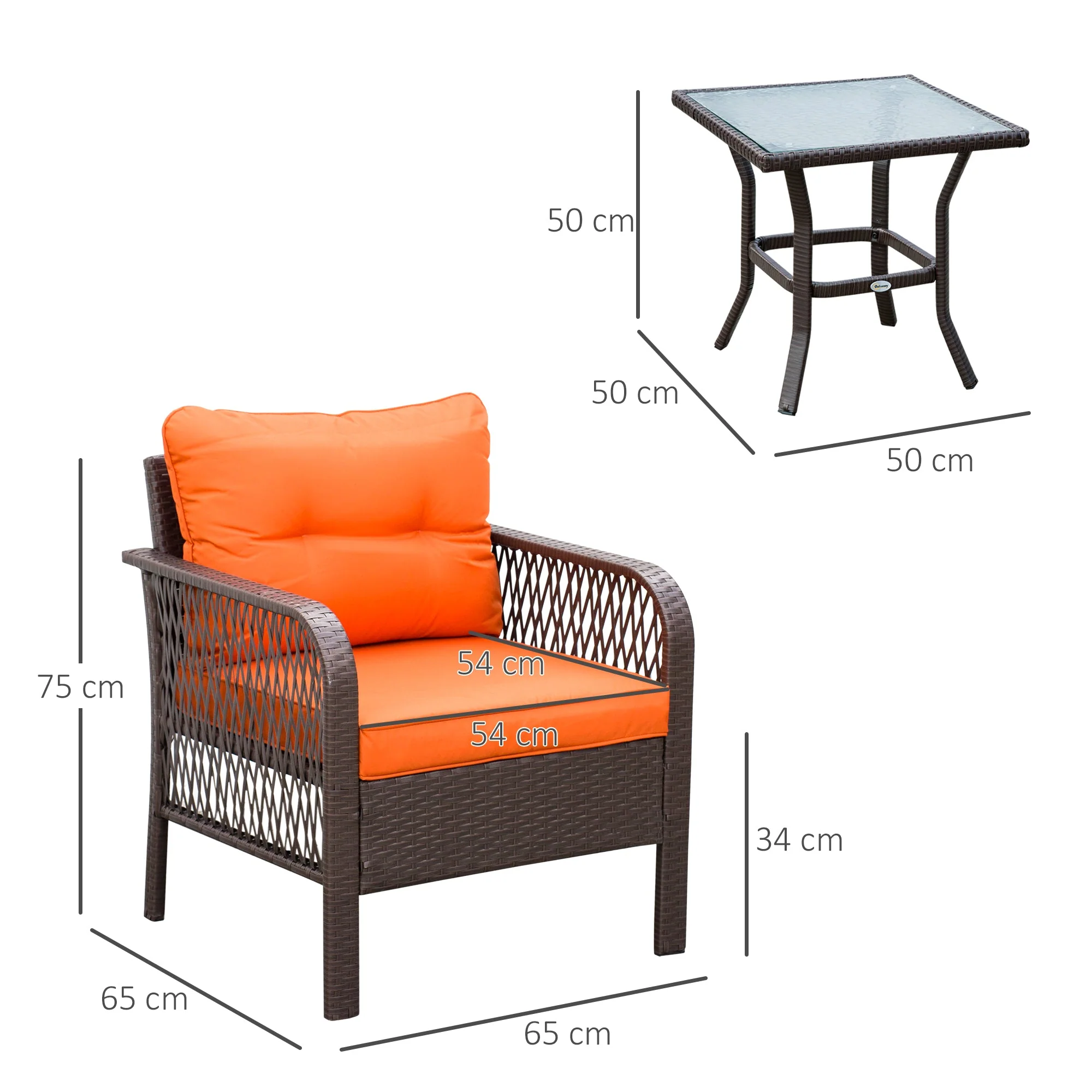 Outsunny 3 Pieces Patio PE Rattan Bistro Set - Image 2