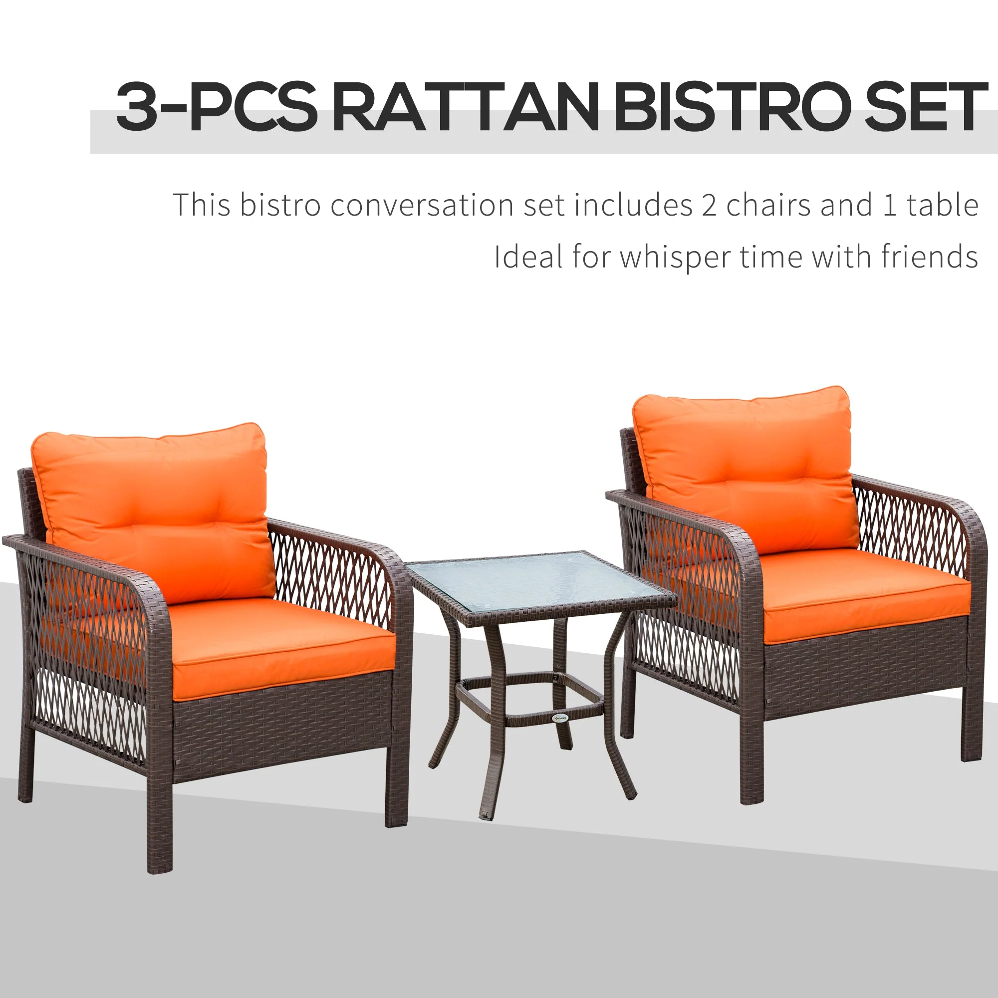 Outsunny 3 Pieces Patio PE Rattan Bistro Set - Image 3