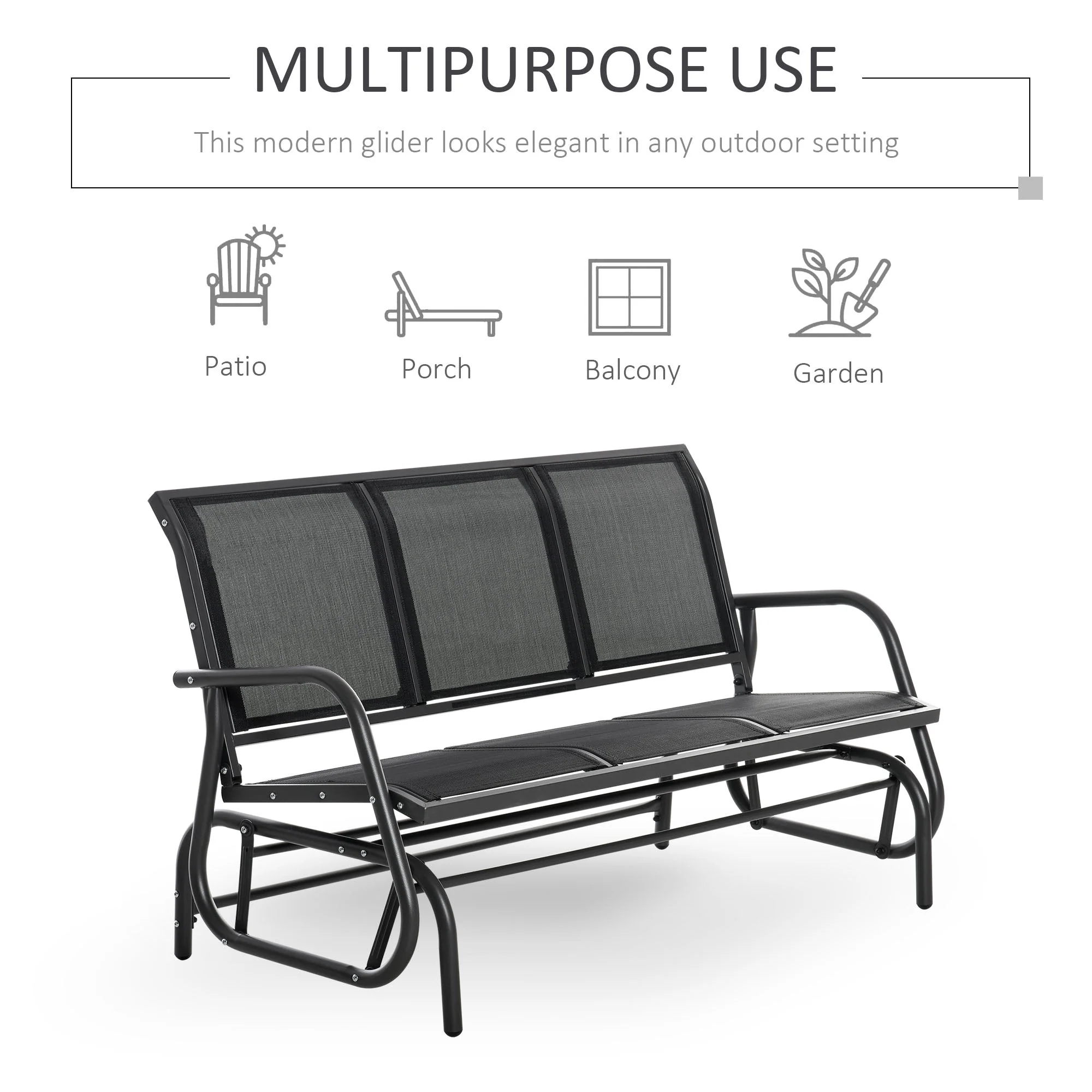 Outsunny 3-Seat Glider Rocking Chair For 3 People Garden Bench Patio Furniture Metal Frame - Image 6