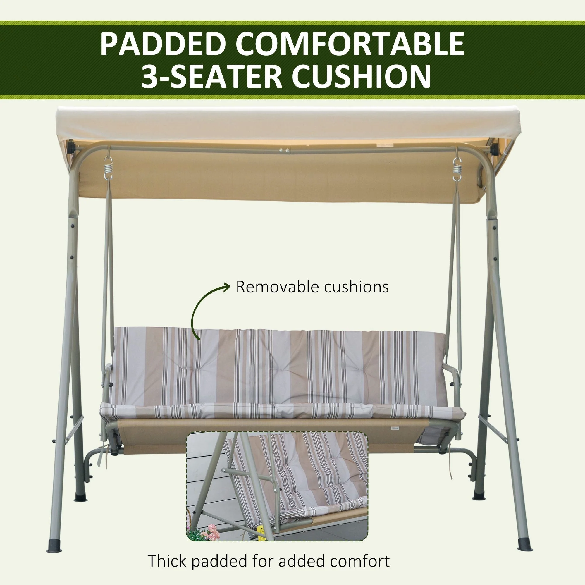 Outsunny 3 Seater Garden Swing Chair - Image 4