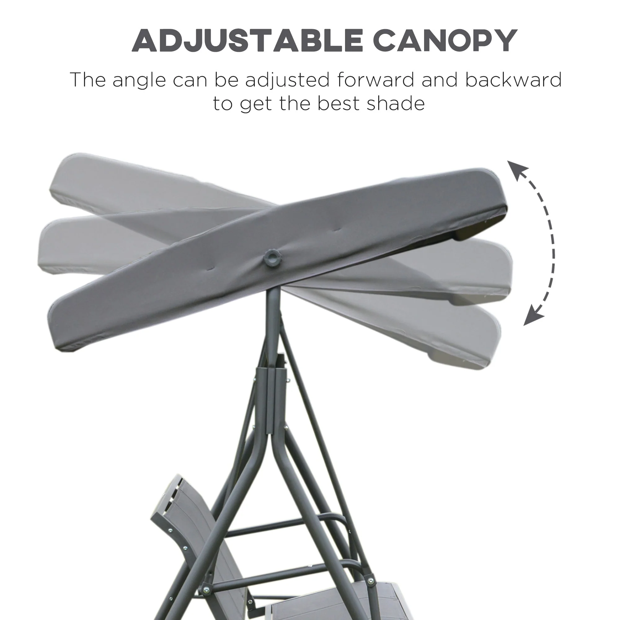 Outsunny 3 Seater Swing Chair Garden Swing Bench Outdoor Hammock With Adjustable Canopy Steel Frame Grey - Image 5